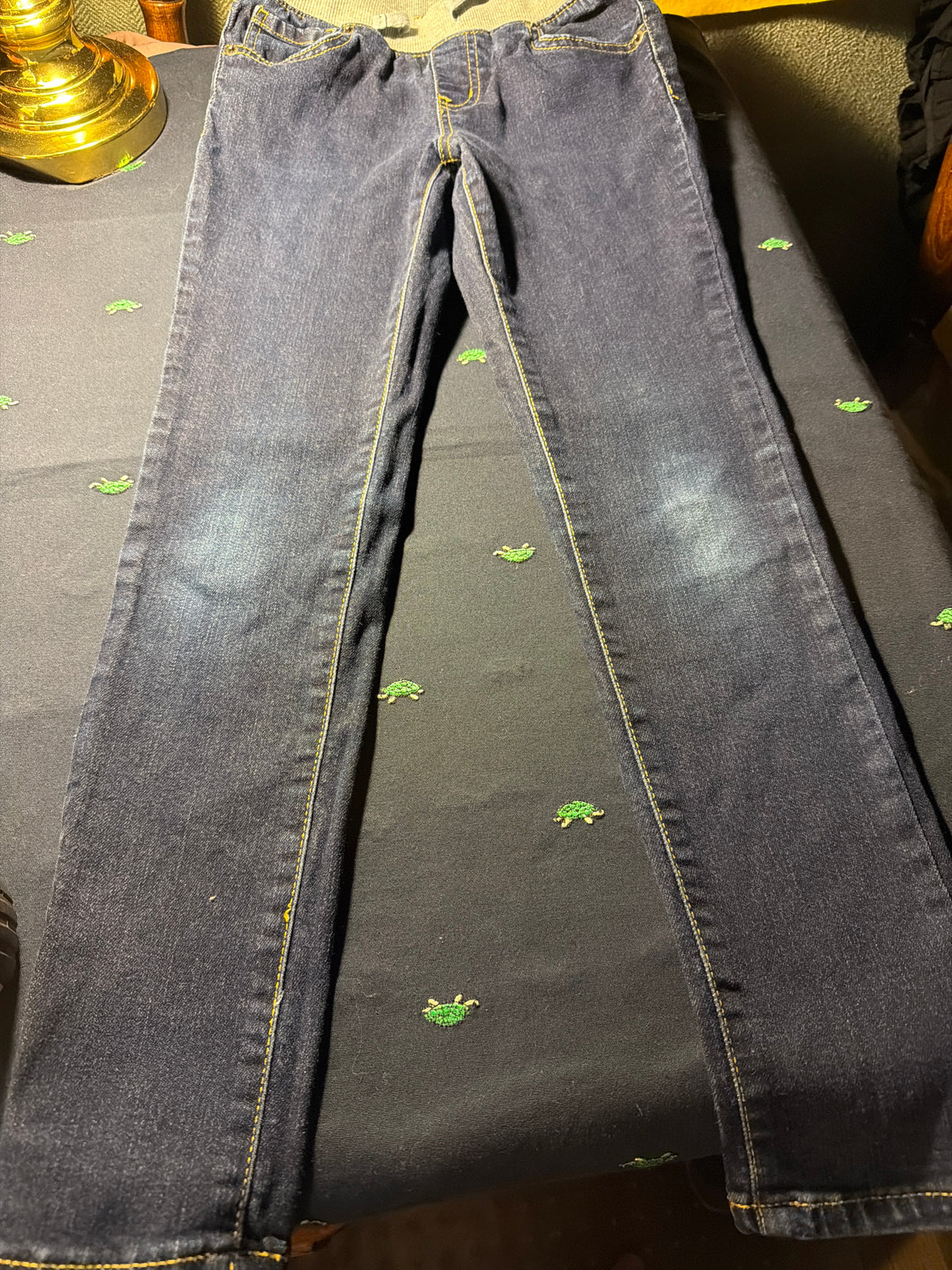 Cat & Jack Girls Embroidered Turtle Skinny Jeans – Dark Wash – Size 10