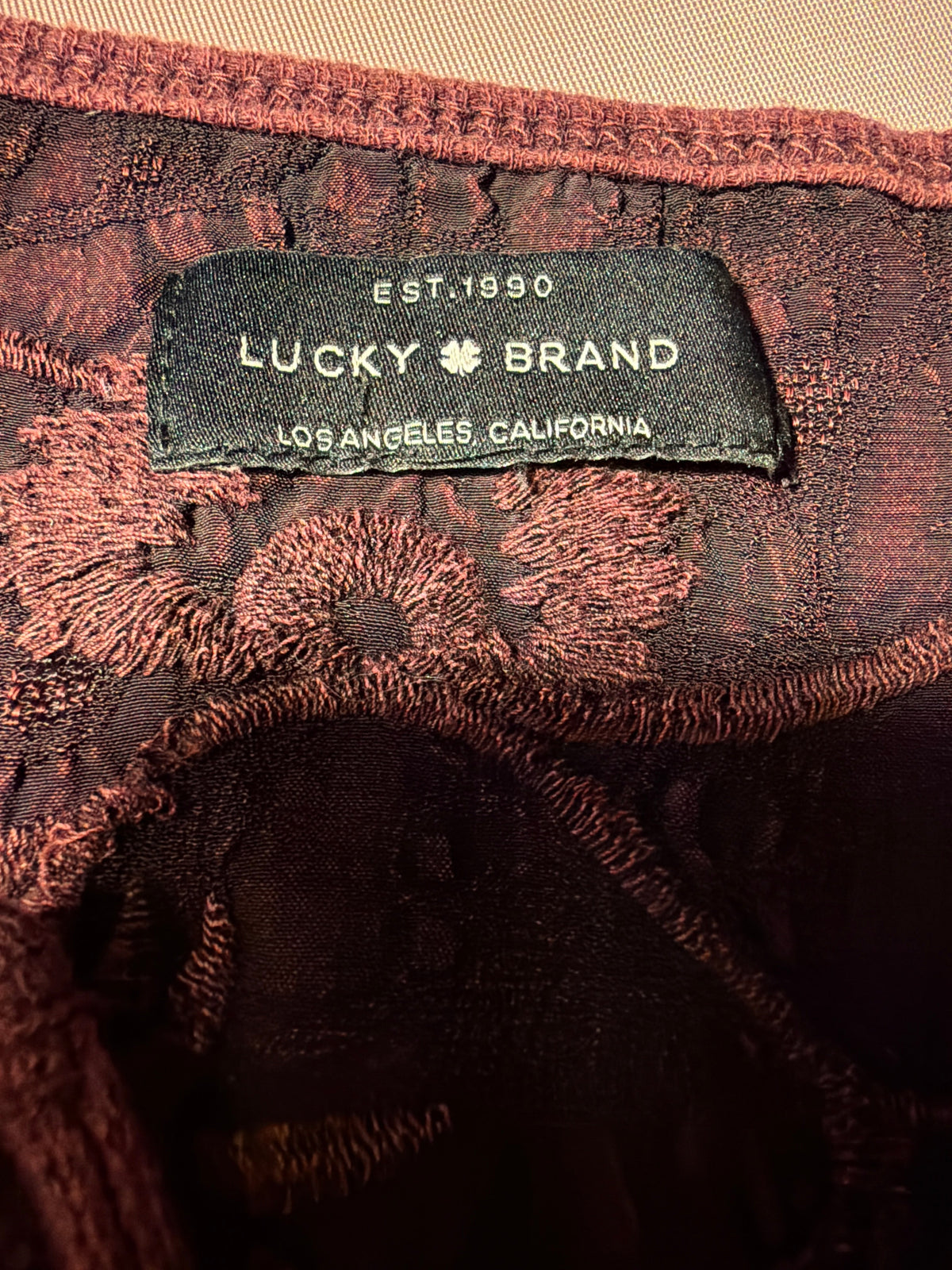 Lucky Brand Lace Thermal Henley Top – Mauve/Plum, Size M