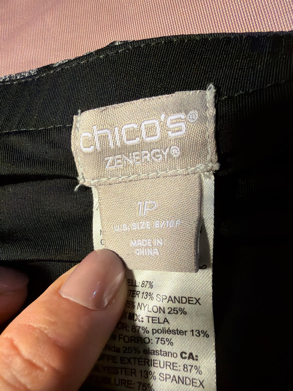 Chico's Zenergy Polka Dot Herringbone Pants – Gray/Black, Size 1P (US 8/10P)