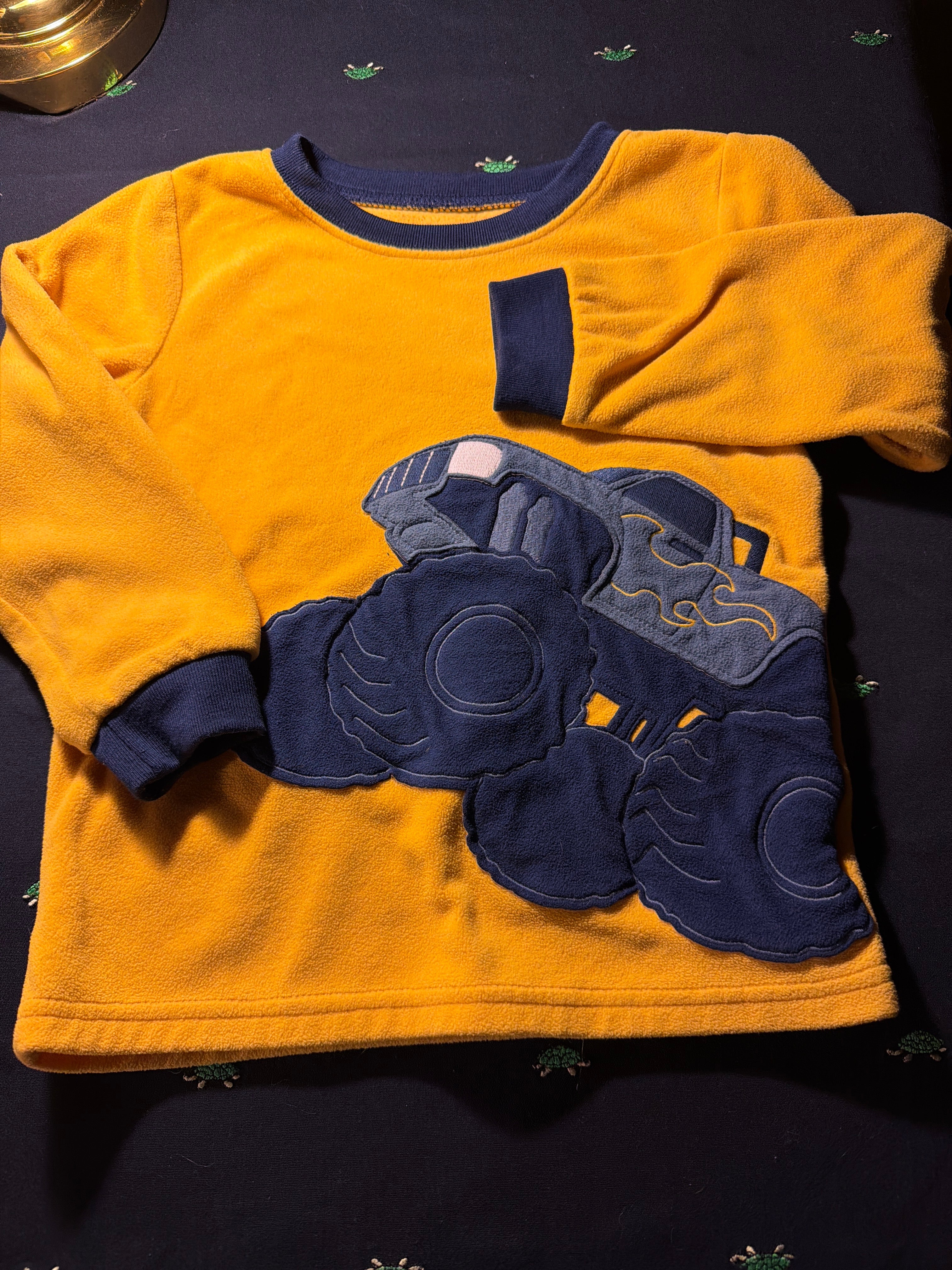 Carter's Kids Monster Truck Fleece Top – Yellow/Navy – Size 5/5A
