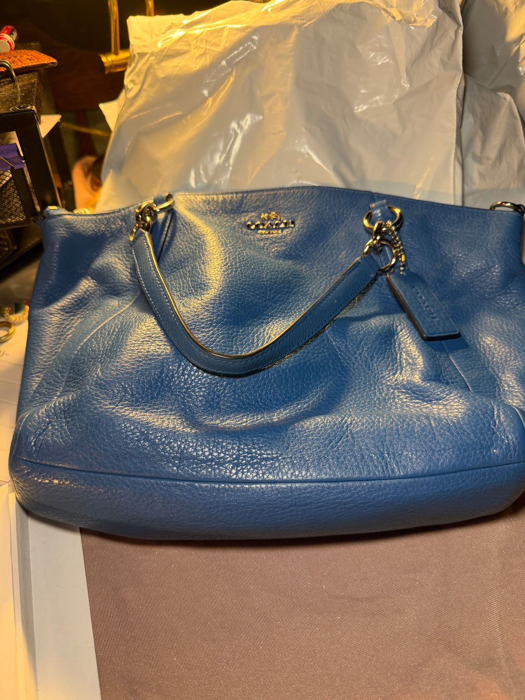 Coach New York Blue Pebbled Leather Satchel