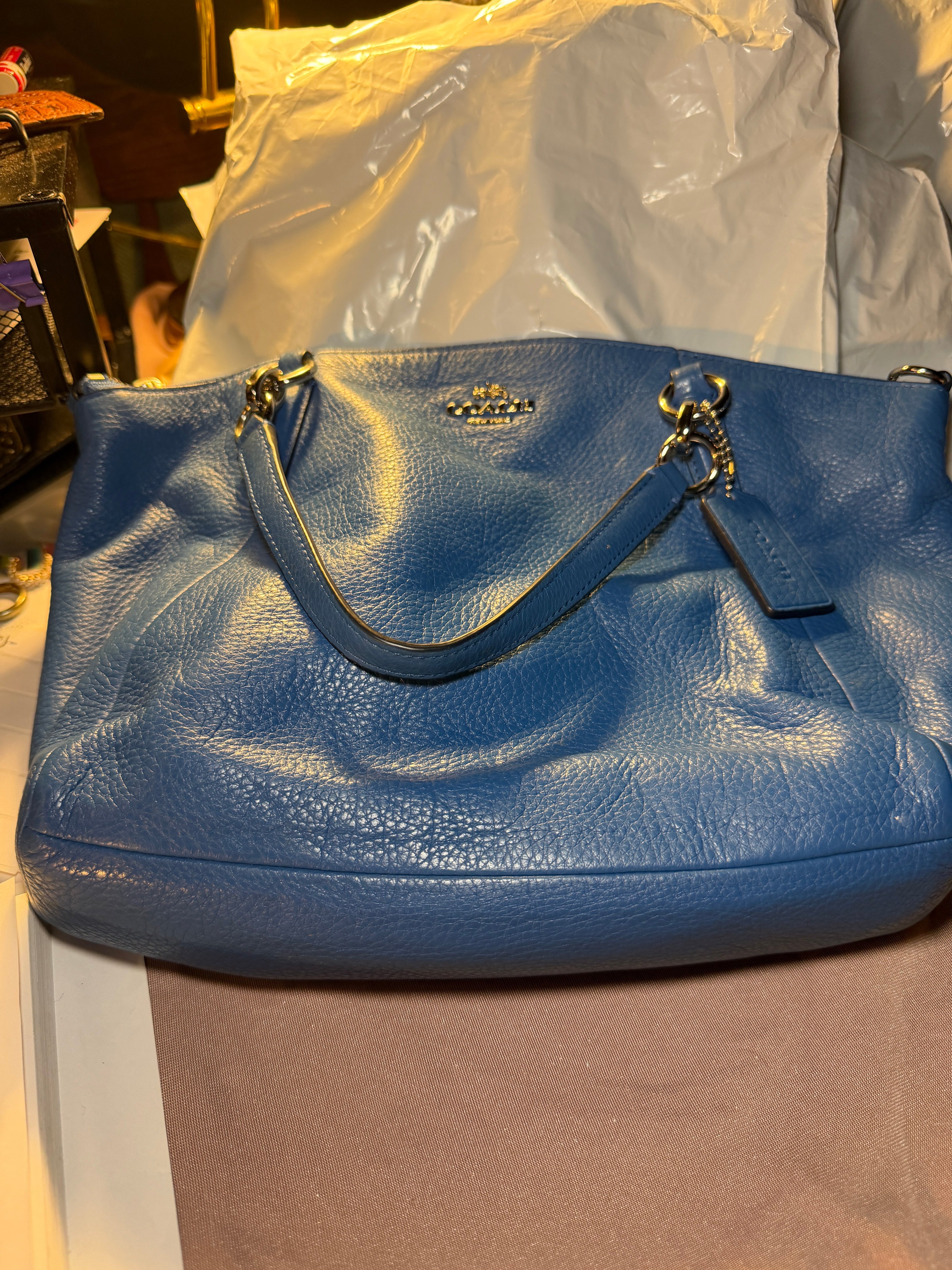 Coach New York Blue Pebbled Leather Satchel