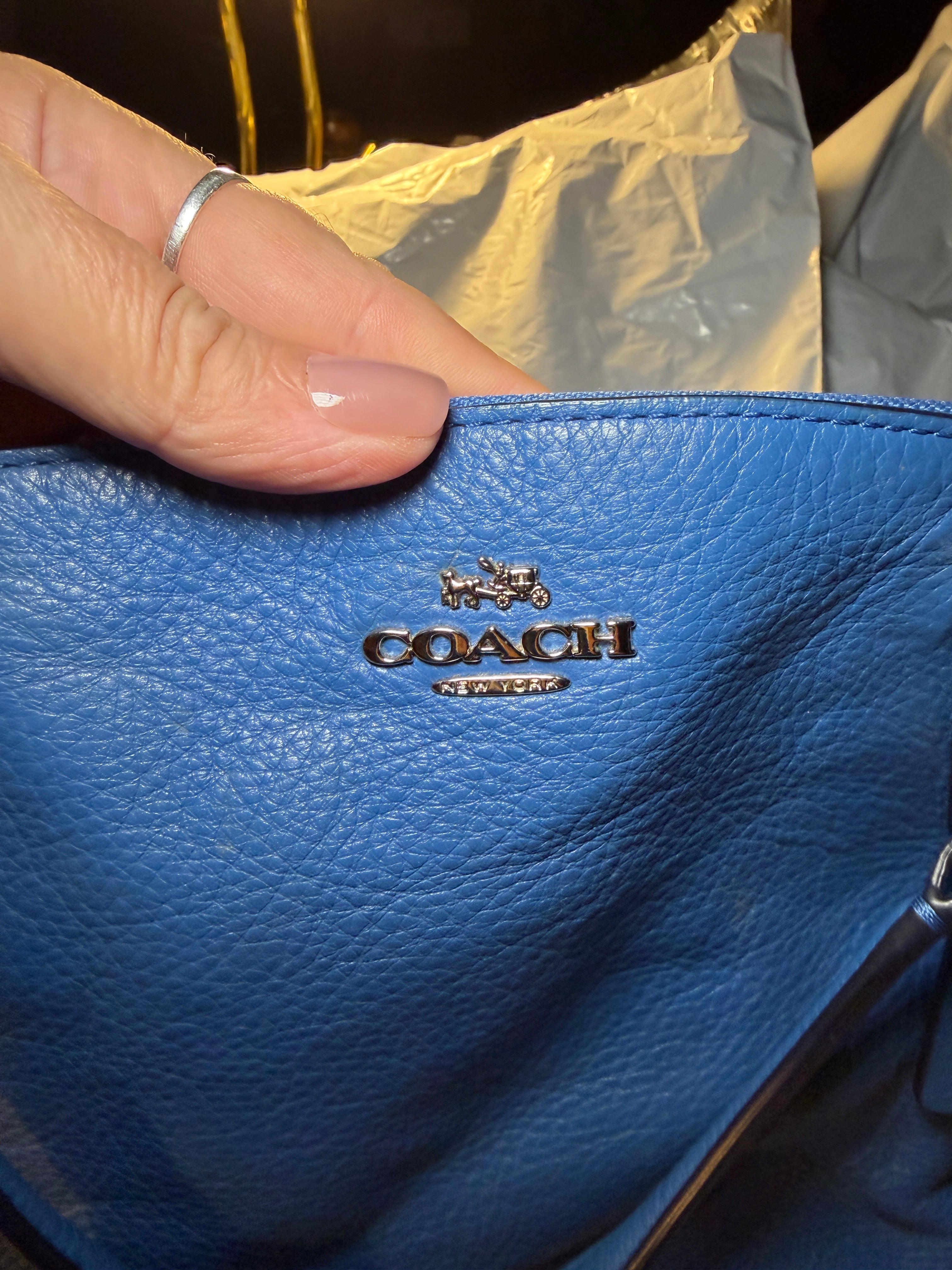 Coach New York Blue Pebbled Leather Satchel