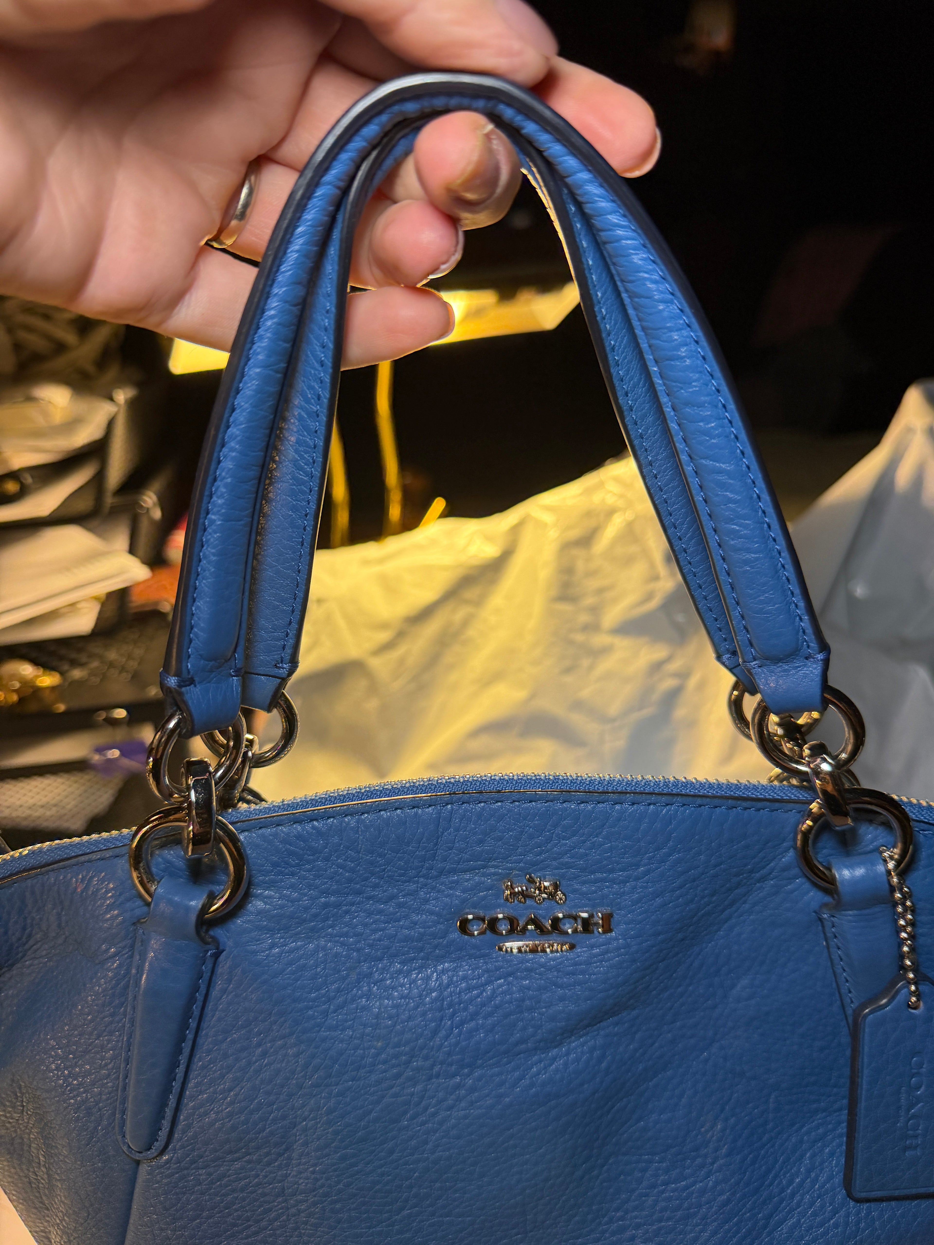 Coach New York Blue Pebbled Leather Satchel