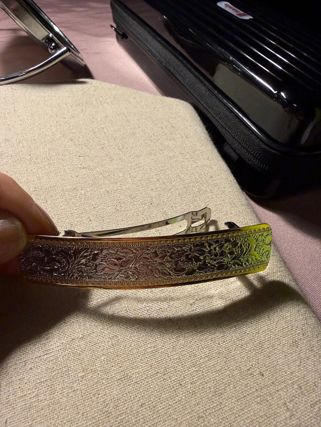 Vintage French Floral Engraved Hair Barrette
