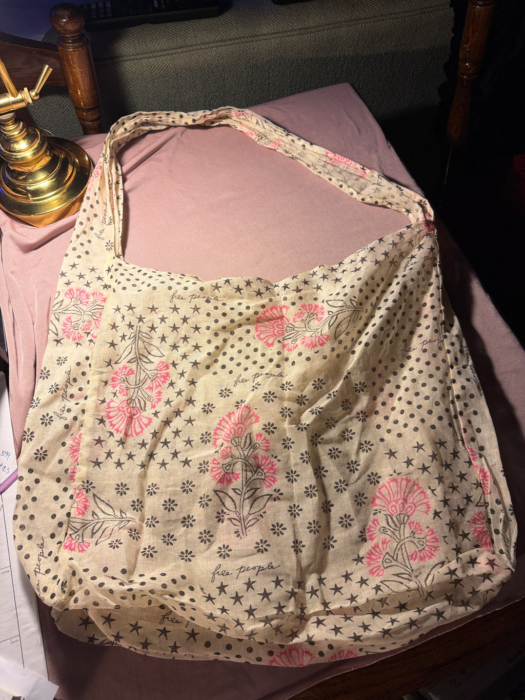 Free People Boho Gauze Tote Bag – Cream Floral Print