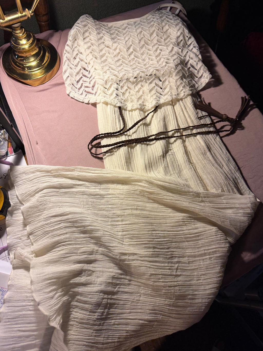 rue21 White Lace & Crinkle Maxi Dress – Size M