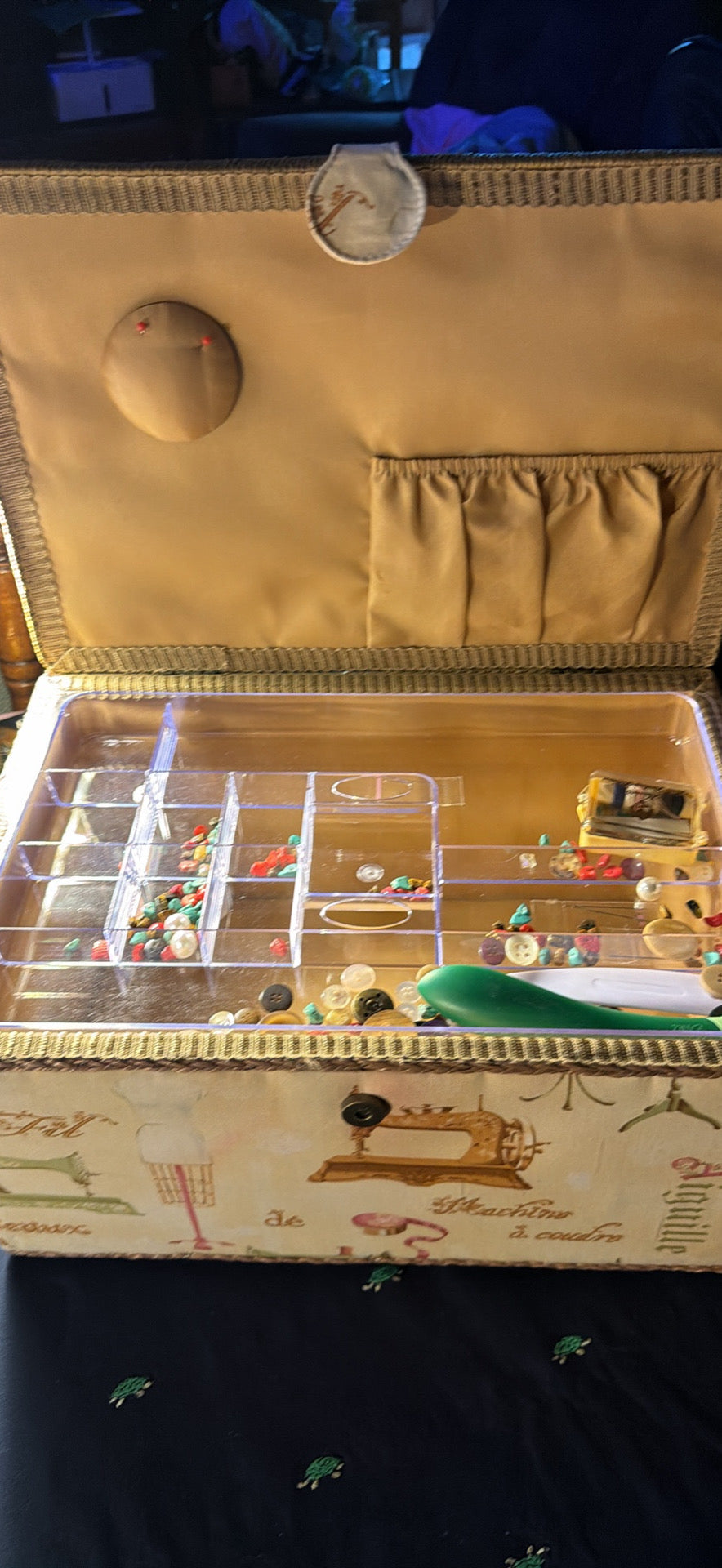 Vintage Sewing Box with Notions & Organizer Tray
