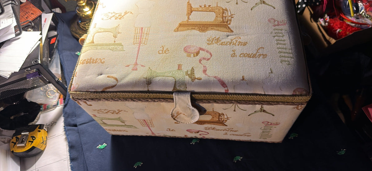Vintage Sewing Box with Notions & Organizer Tray
