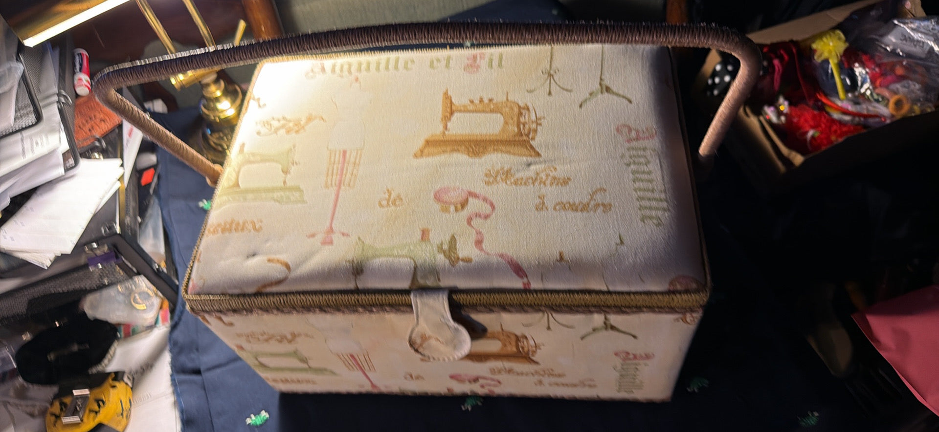 Vintage Sewing Box with Notions & Organizer Tray