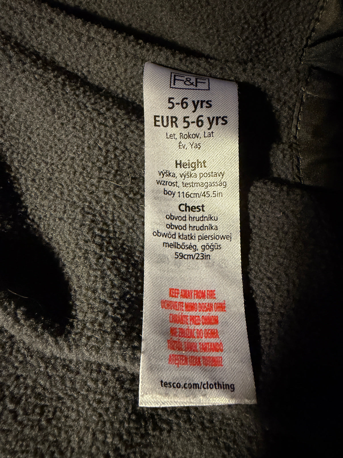F&F size label showing 5-6 years