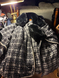 CR Fashion Houndstooth Coat with Faux Fur Collar & Cuffs