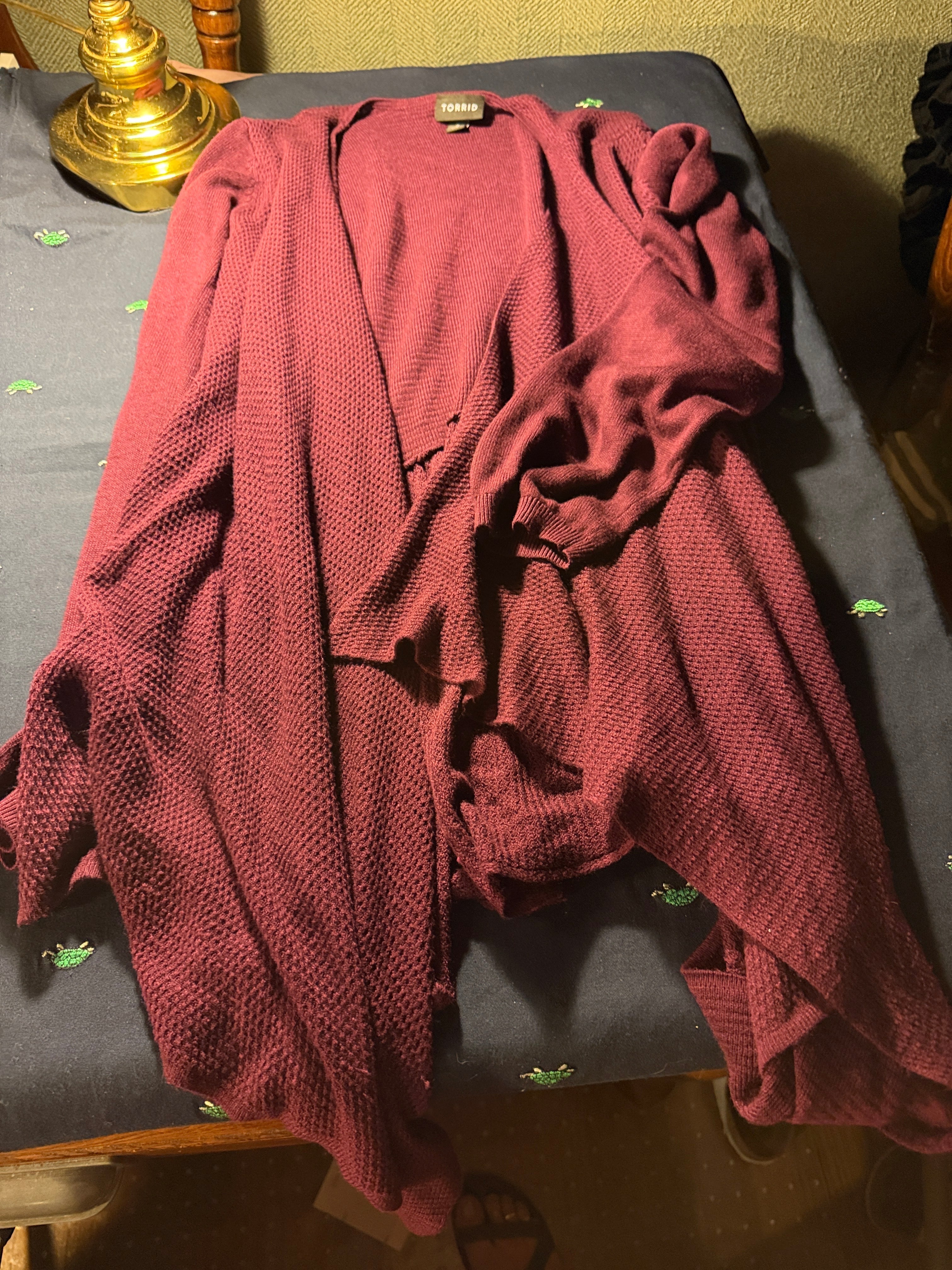 Torrid Waffle Knit Open-Front Cardigan – Burgundy, Size 2