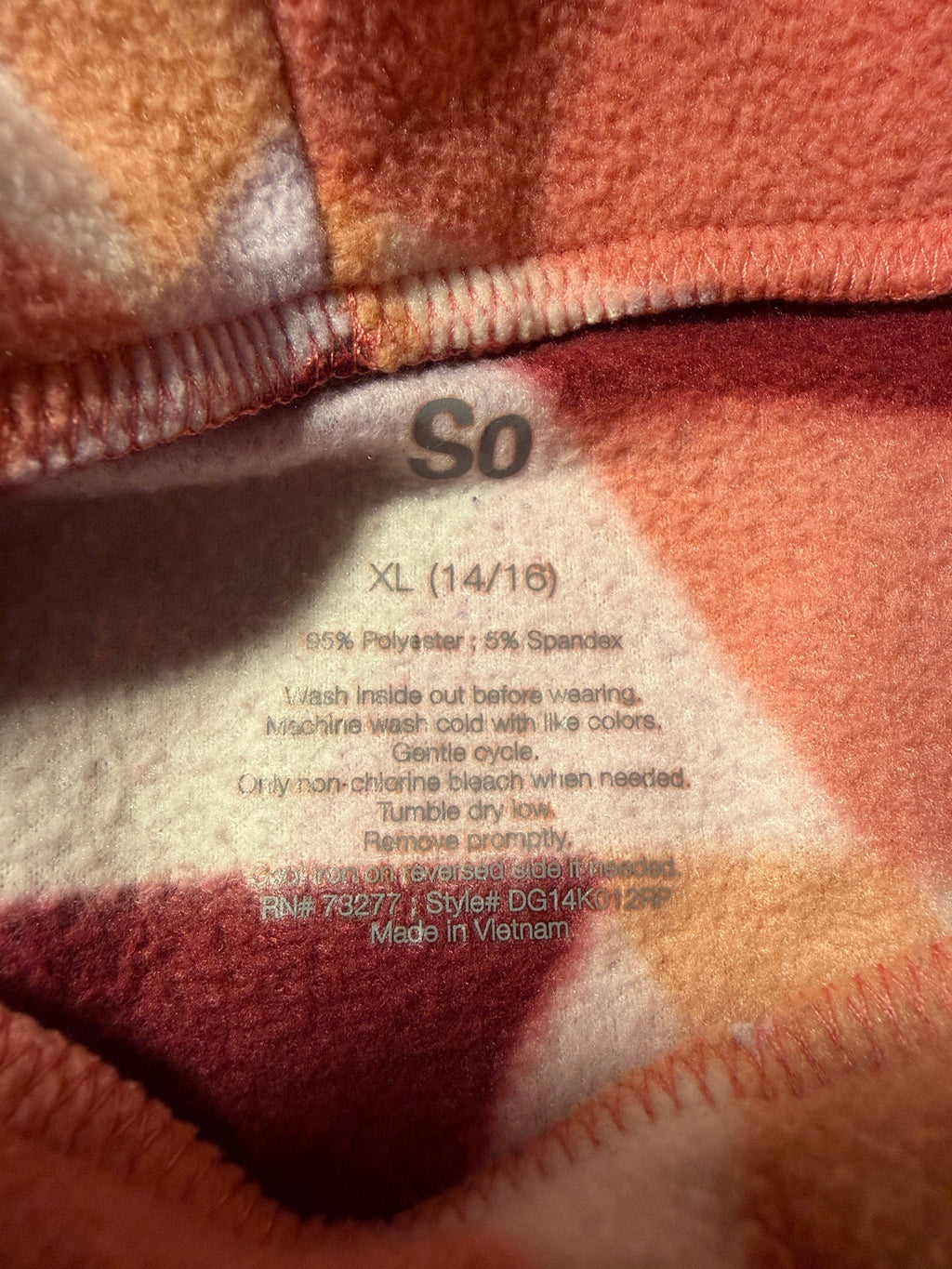 So Brand Geometric Fleece Cowl Neck Pullover – Size XL (14/16)