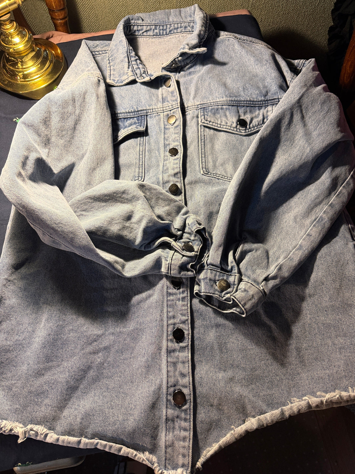 Oversized Light Wash Denim Jacket – Raw Hem