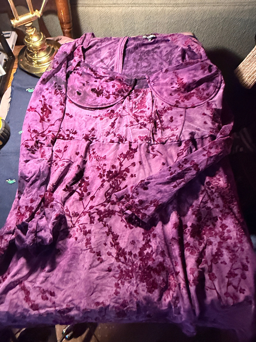 Fashion Nova Purple Floral Velvet Bustier Dress