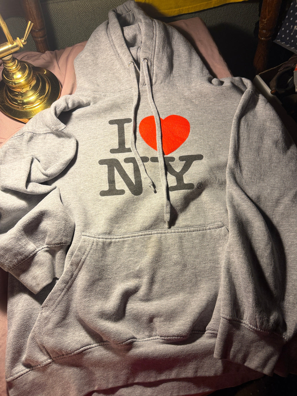 I Love NY Hoodie – Heather Gray (XL)