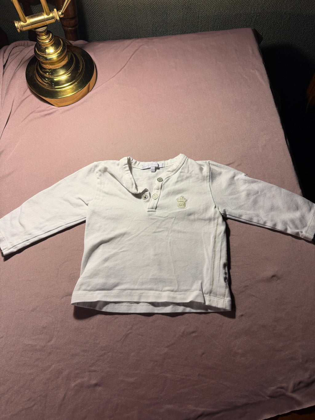 Baby Henley Long Sleeve Shirt – White with Crown Crest Detail