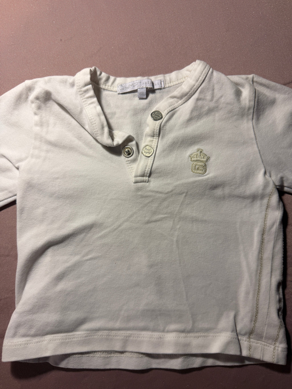 Baby Henley Long Sleeve Shirt – White with Crown Crest Detail