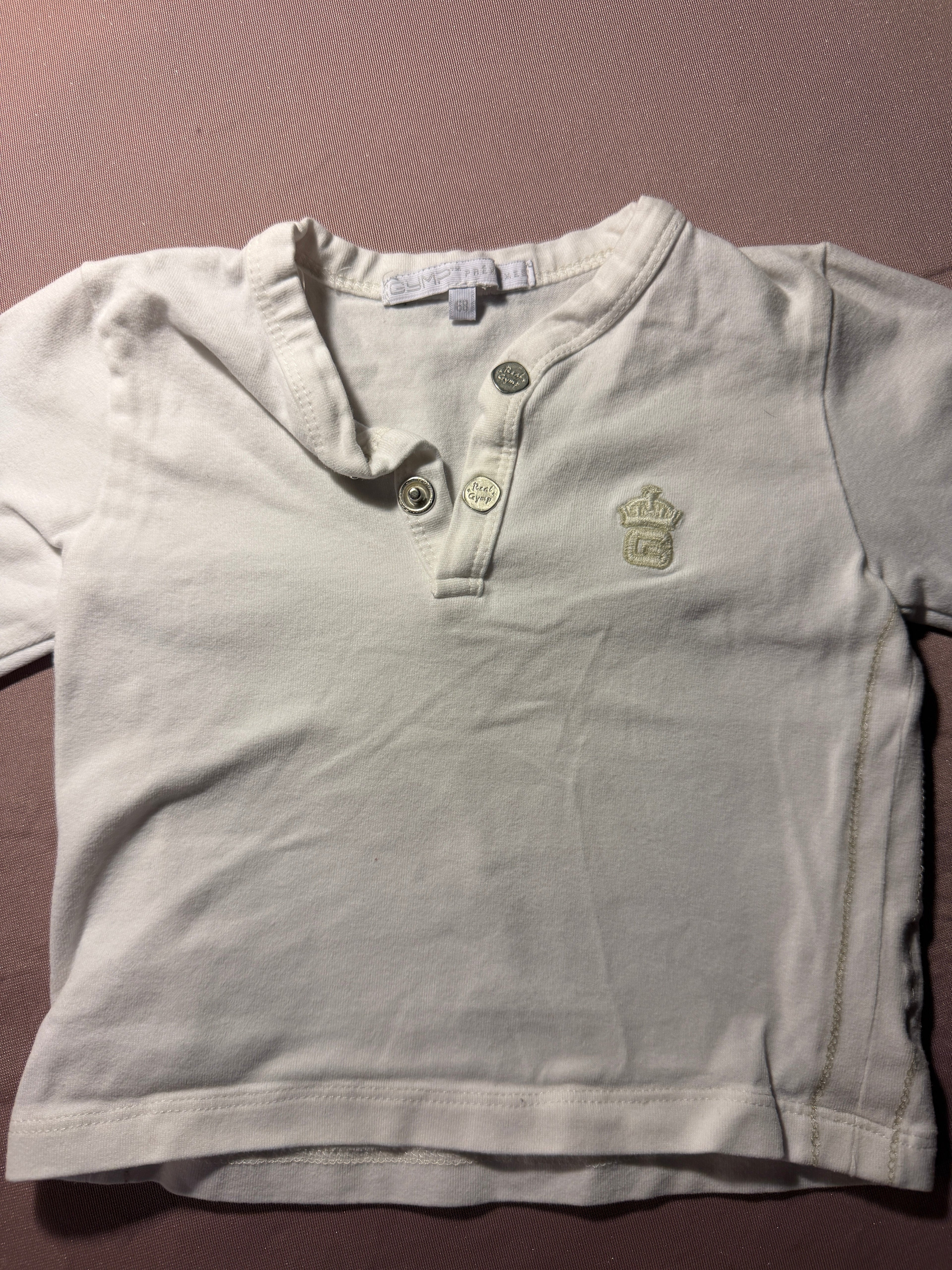 Baby Henley Long Sleeve Shirt – White with Crown Crest Detail