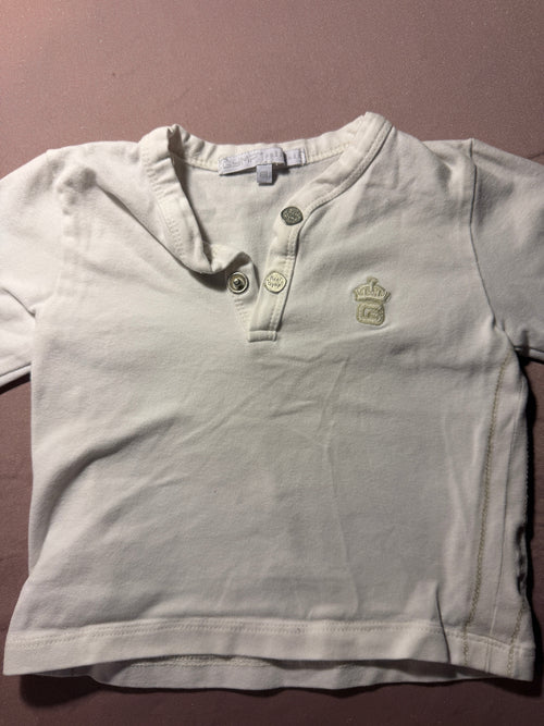 Baby Henley Long Sleeve Shirt – White with Crown Crest Detail