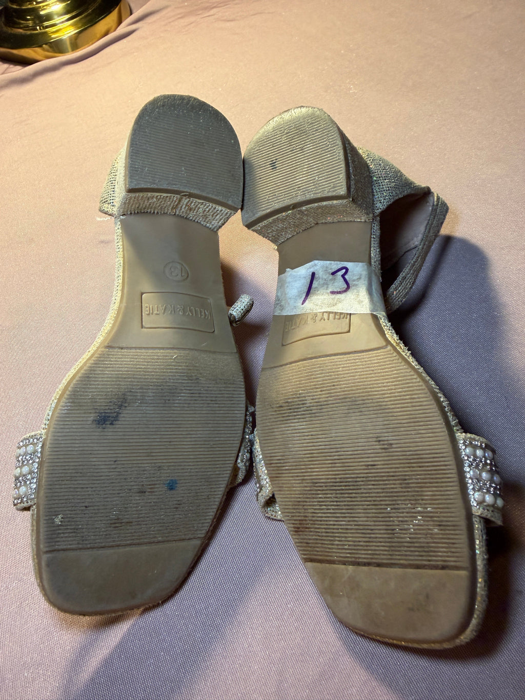 Ally & Katie Glitter Pearl Ankle Strap Heeled Sandals – Size 13 (Kids)