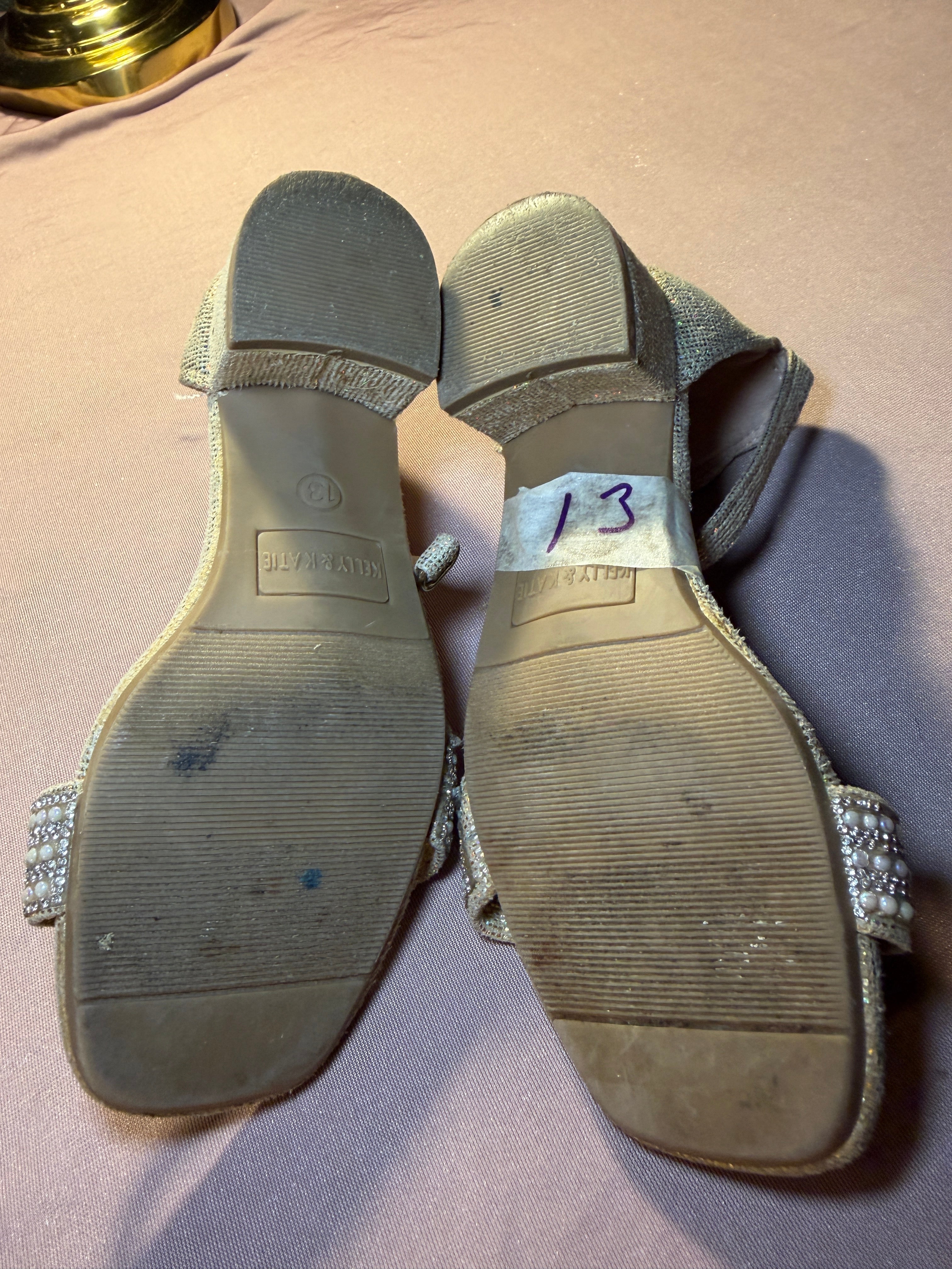 Ally & Katie Glitter Pearl Ankle Strap Heeled Sandals – Size 13 (Kids)