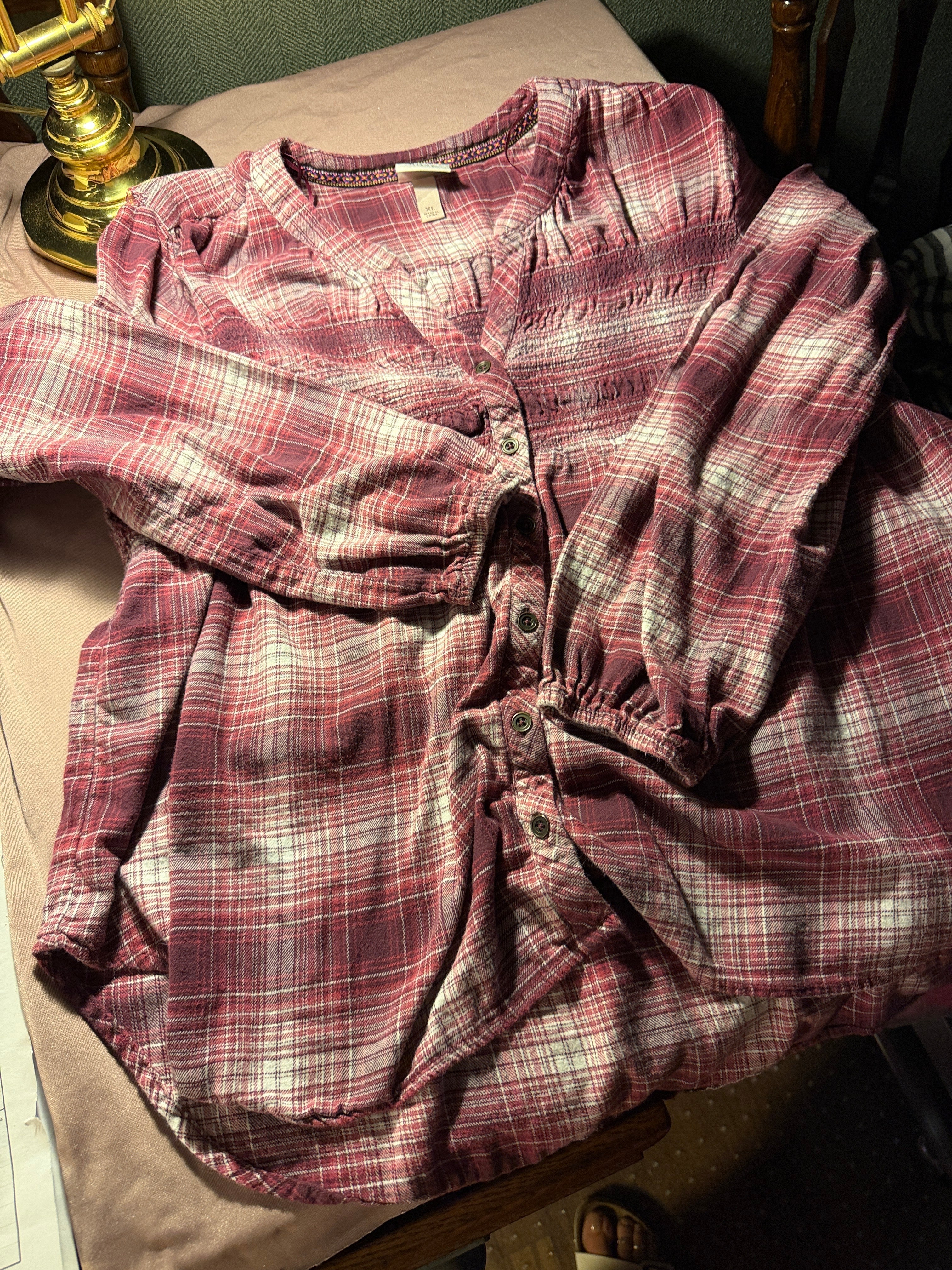 Knox Rose Plaid Smocked Blouse – Size XL