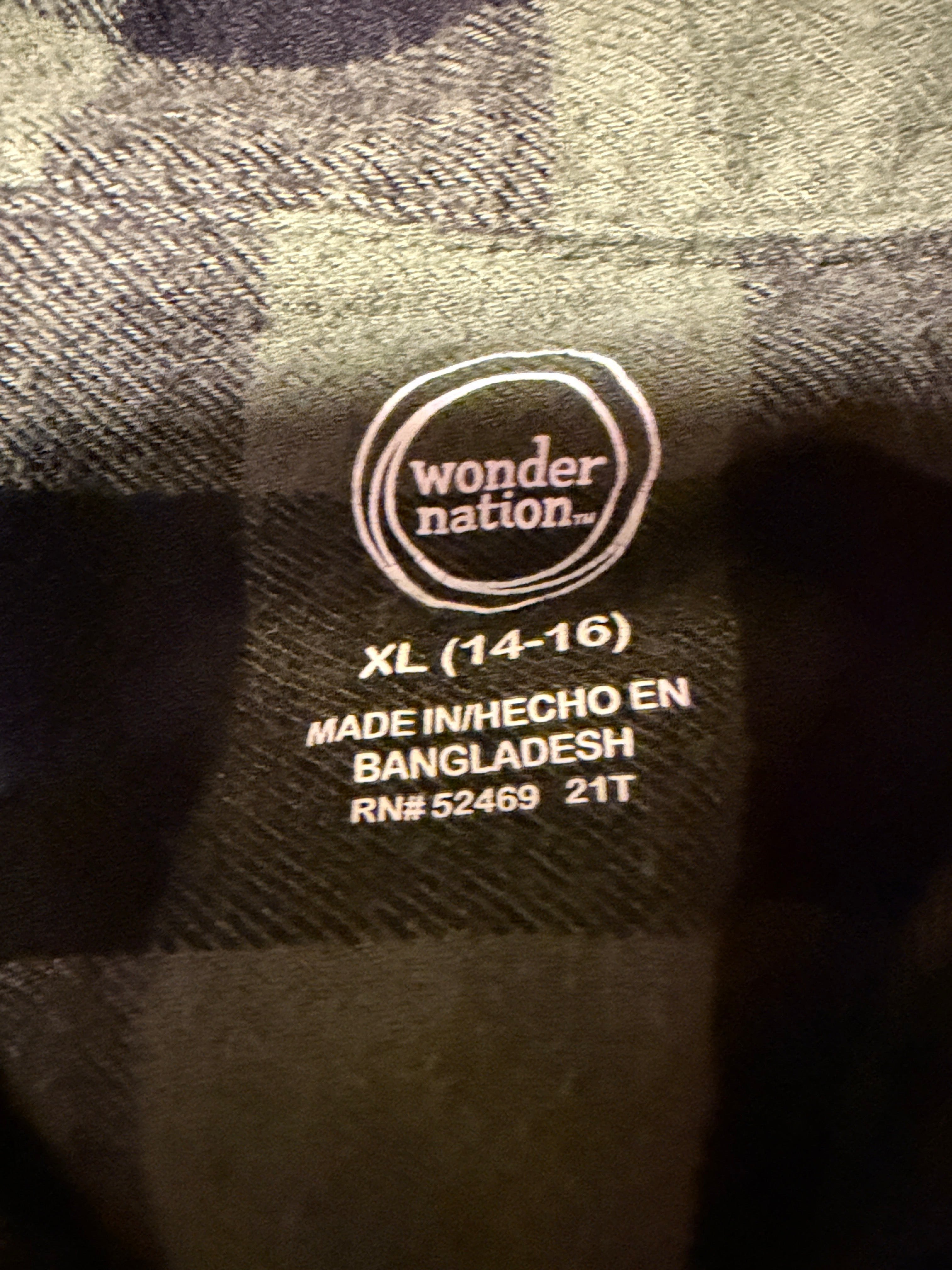 Wonder Nation Buffalo Plaid Flannel Shirt - Kids XL (14-16)