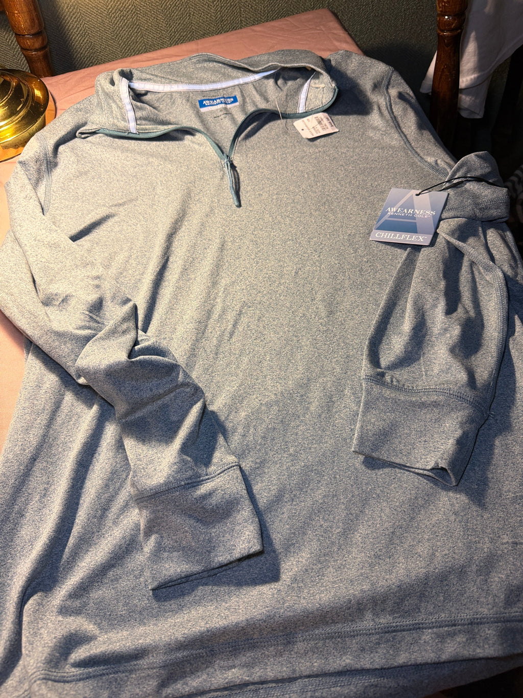 Awearness Kenneth Cole ChillFlex quarter-zip pullover in heathered gray, back view