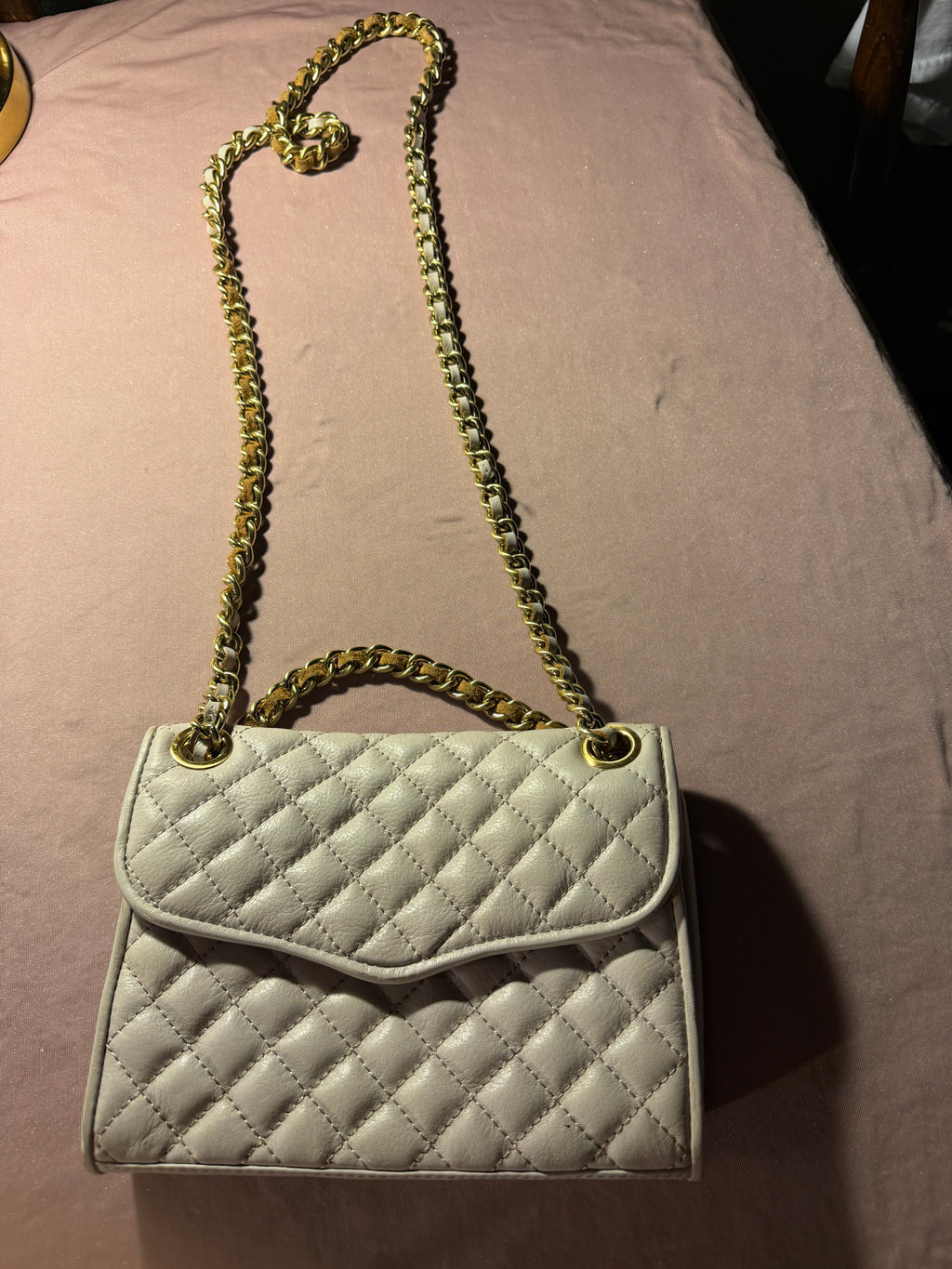 Rebecca Minkoff Quilted Chain Crossbody Bag – White/Cream