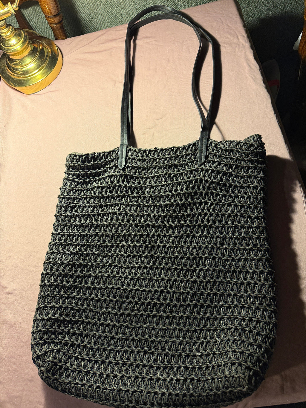 Woven Crochet Tote Bag – Black