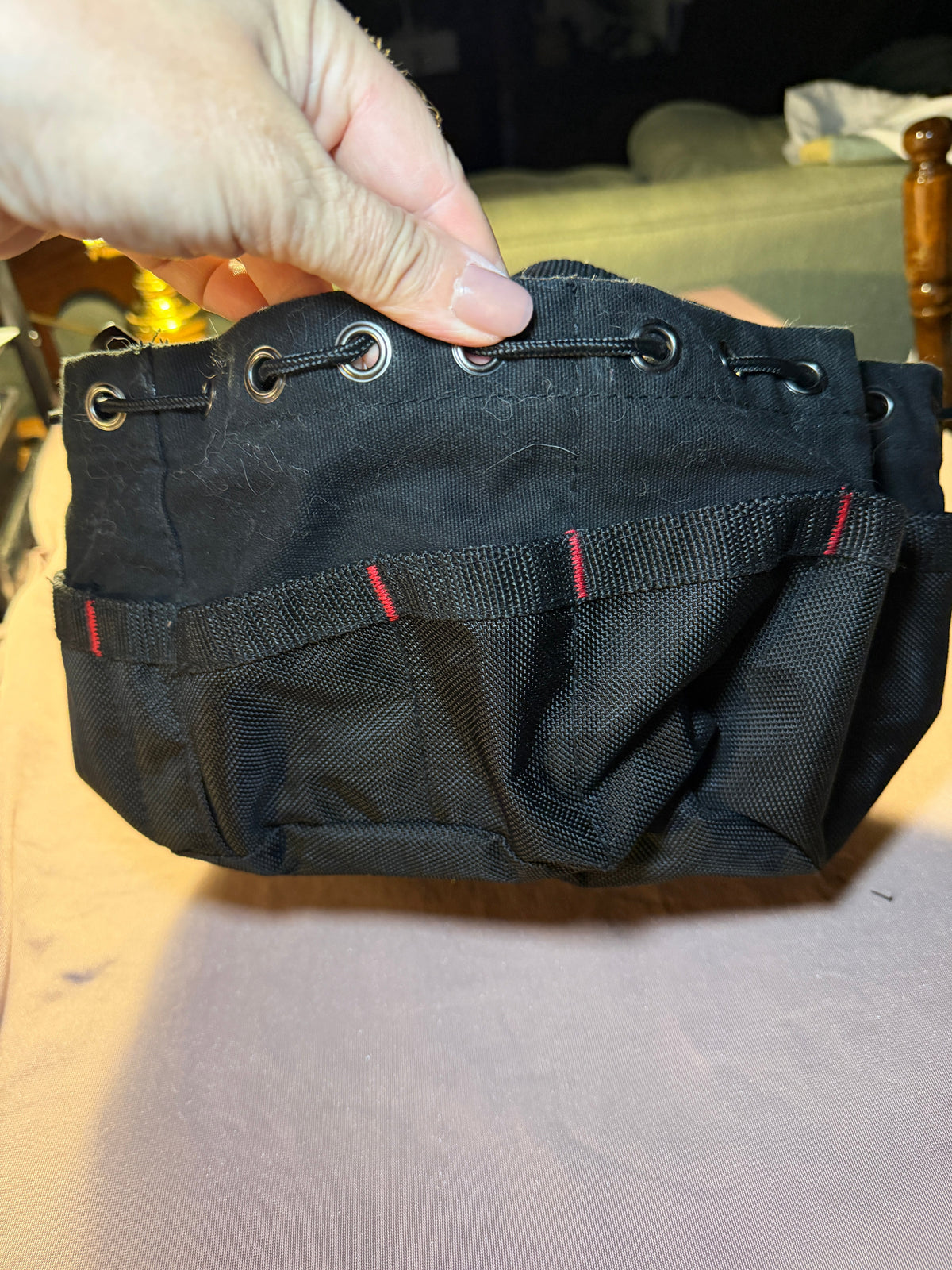 Black Multi-Pocket Drawstring Organizer Bag