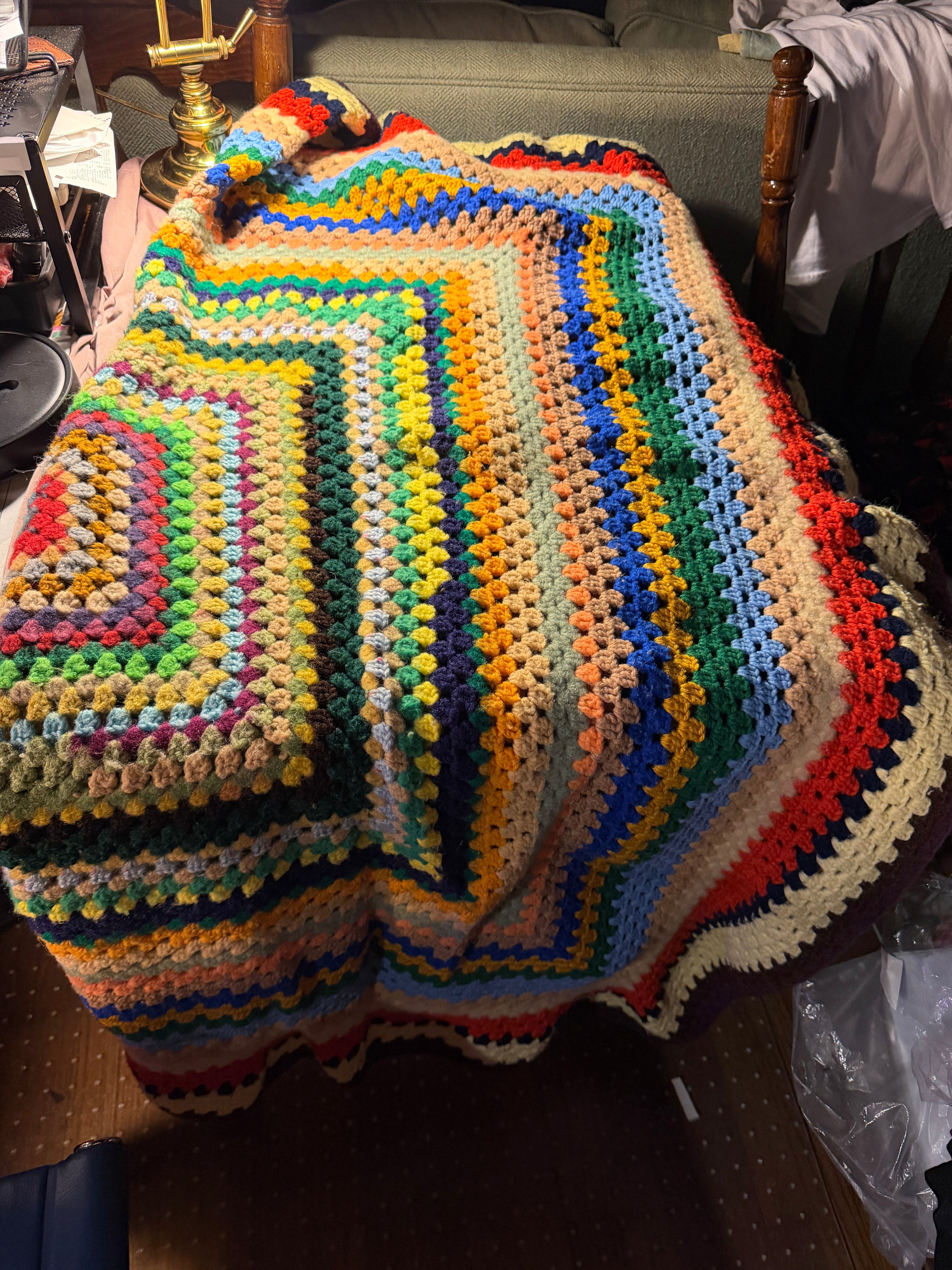 Handmade Rainbow Granny Square Crochet Throw Blanket