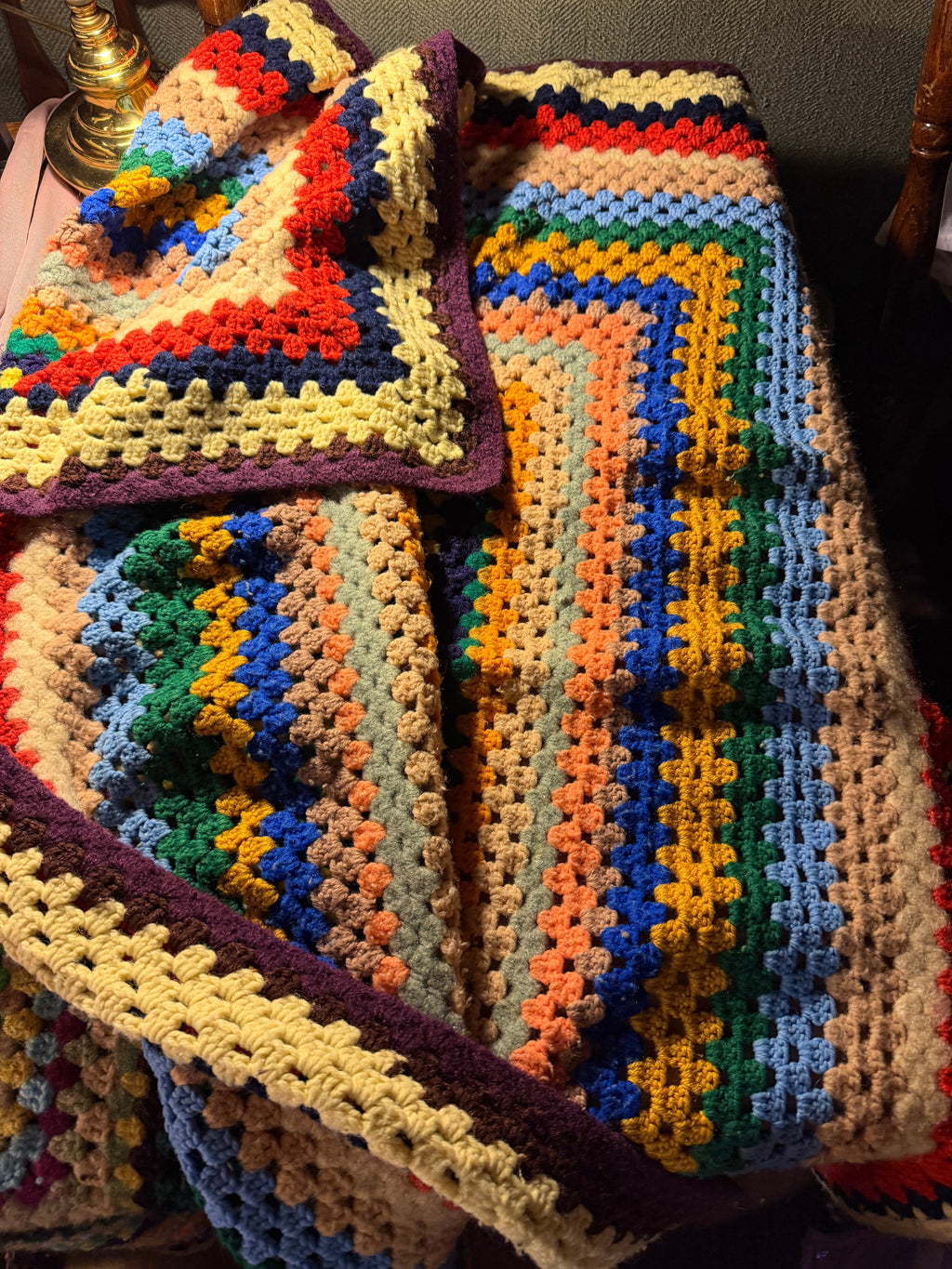 Handmade Rainbow Granny Square Crochet Throw Blanket