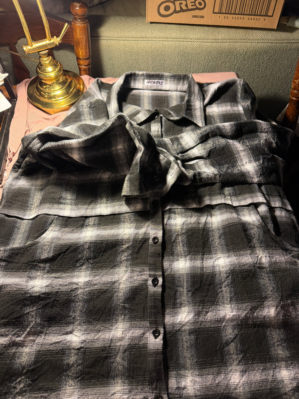 Hotouch Plaid Flannel Shirt Dress with Pockets