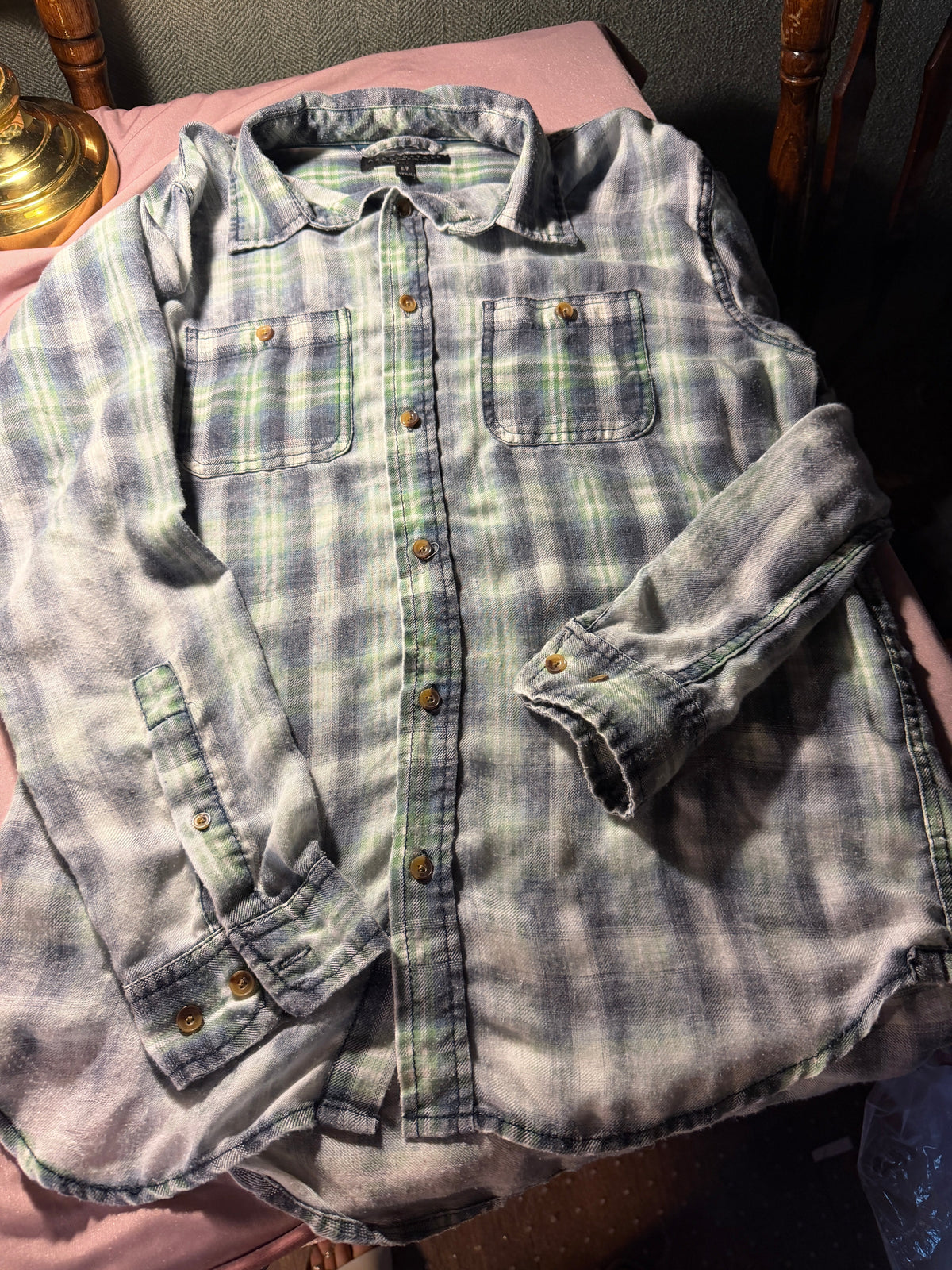 Aeropostale Plaid Flannel Shirt – Women's Small Blue Green Vintage Wash