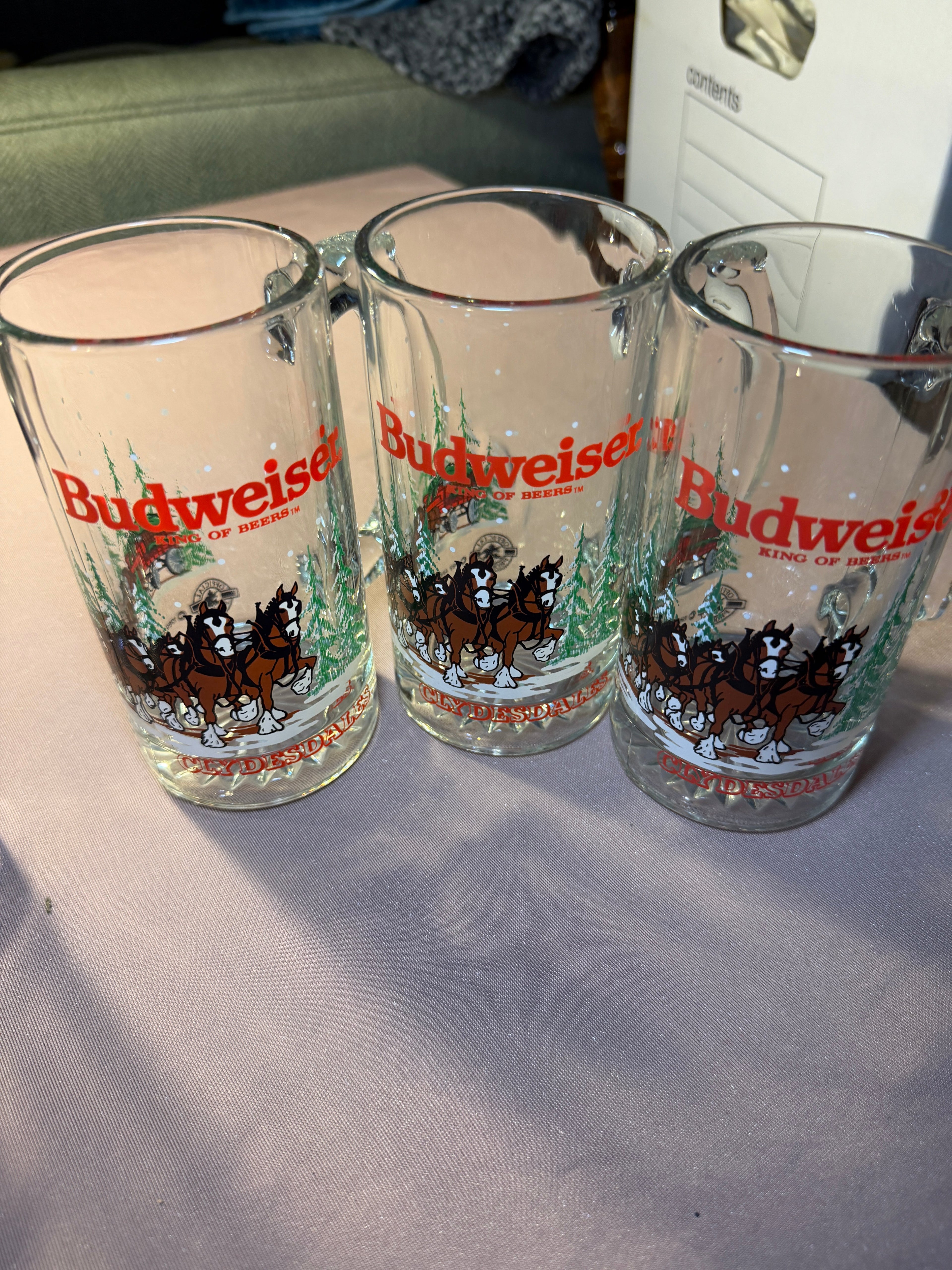 Vintage 1989 Budweiser Clydesdales Glass Mugs – Set of 5