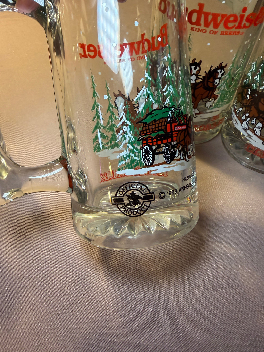 Vintage 1989 Budweiser Clydesdales Glass Mugs – Set of 5