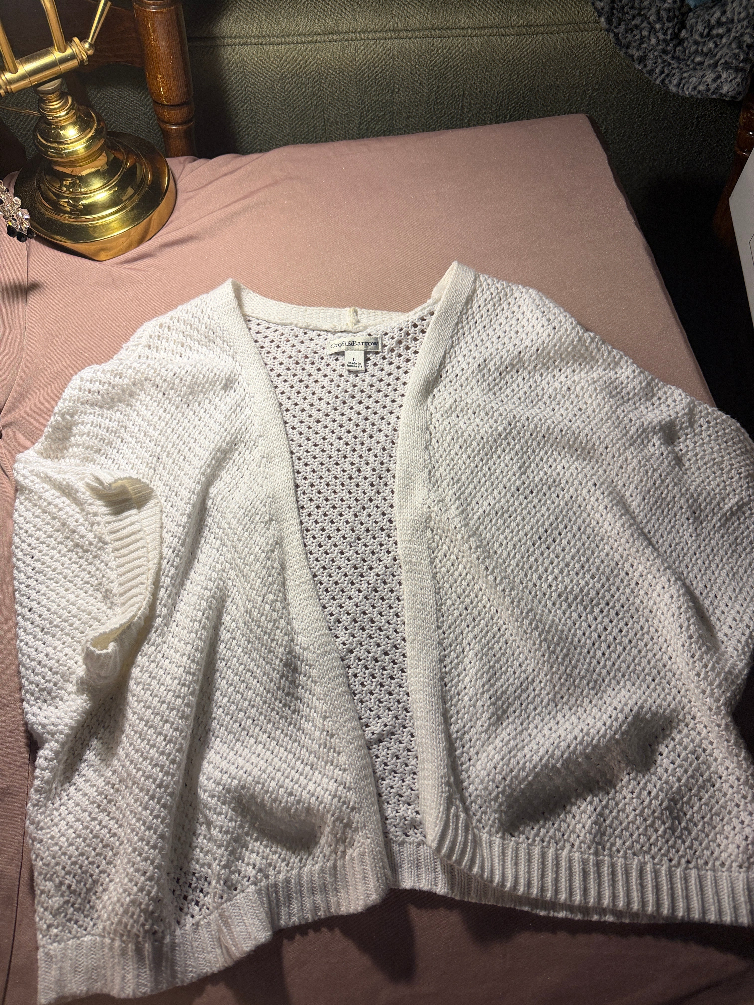 Croft & Barrow Open-Front Knit Cardigan – White, Size L