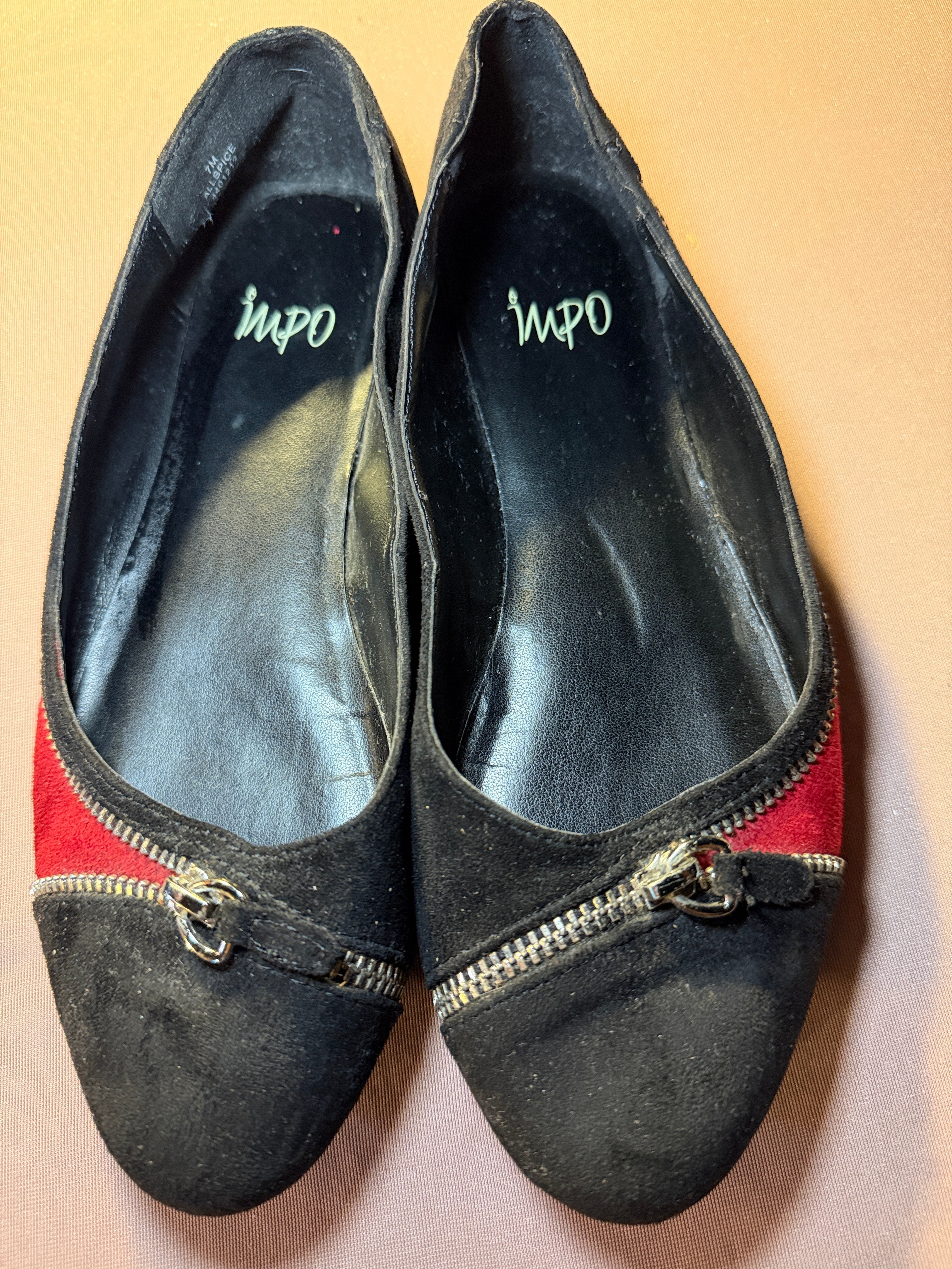 IMPO Black & Red Zipper Ballet Flats