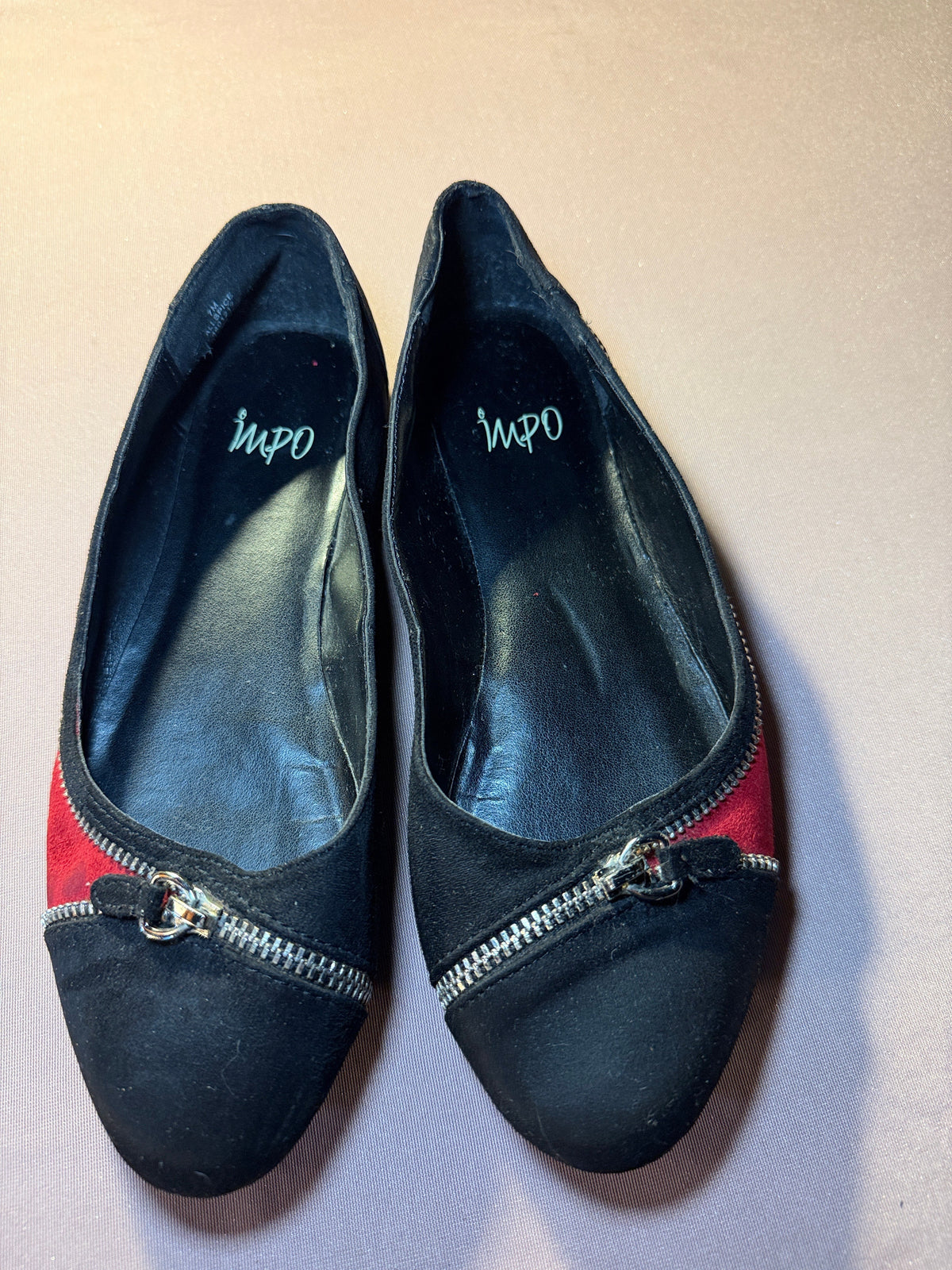 IMPO Black & Red Zipper Ballet Flats