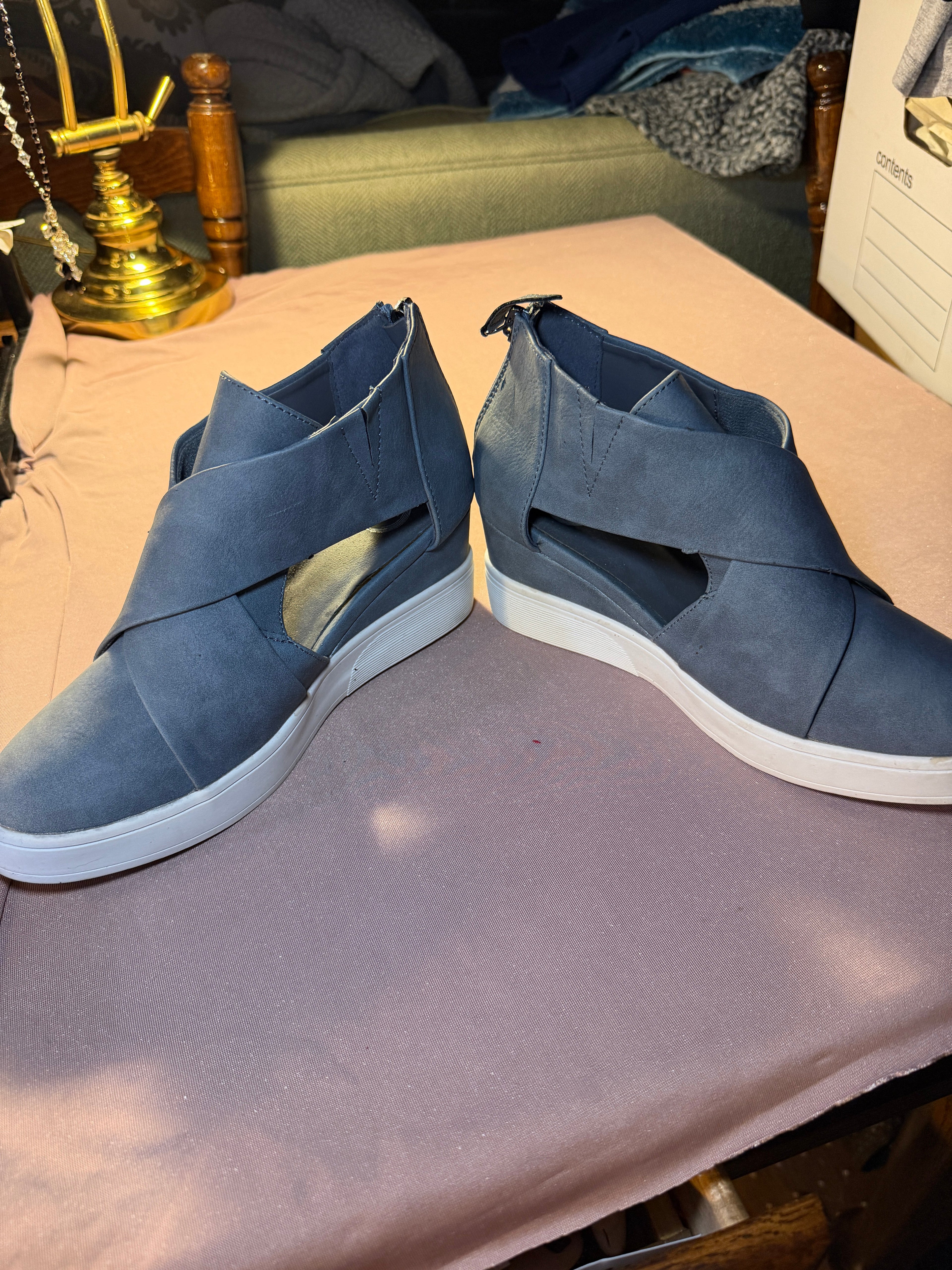 Blue Wedge Sneaker Booties – Size 7