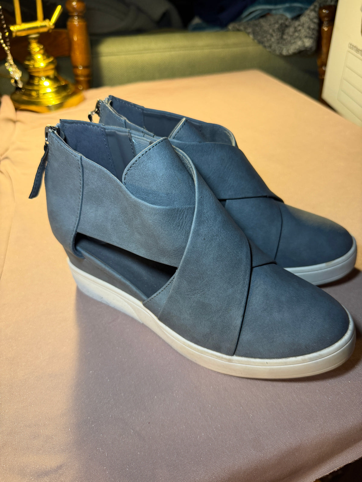 Blue Wedge Sneaker Booties – Size 7