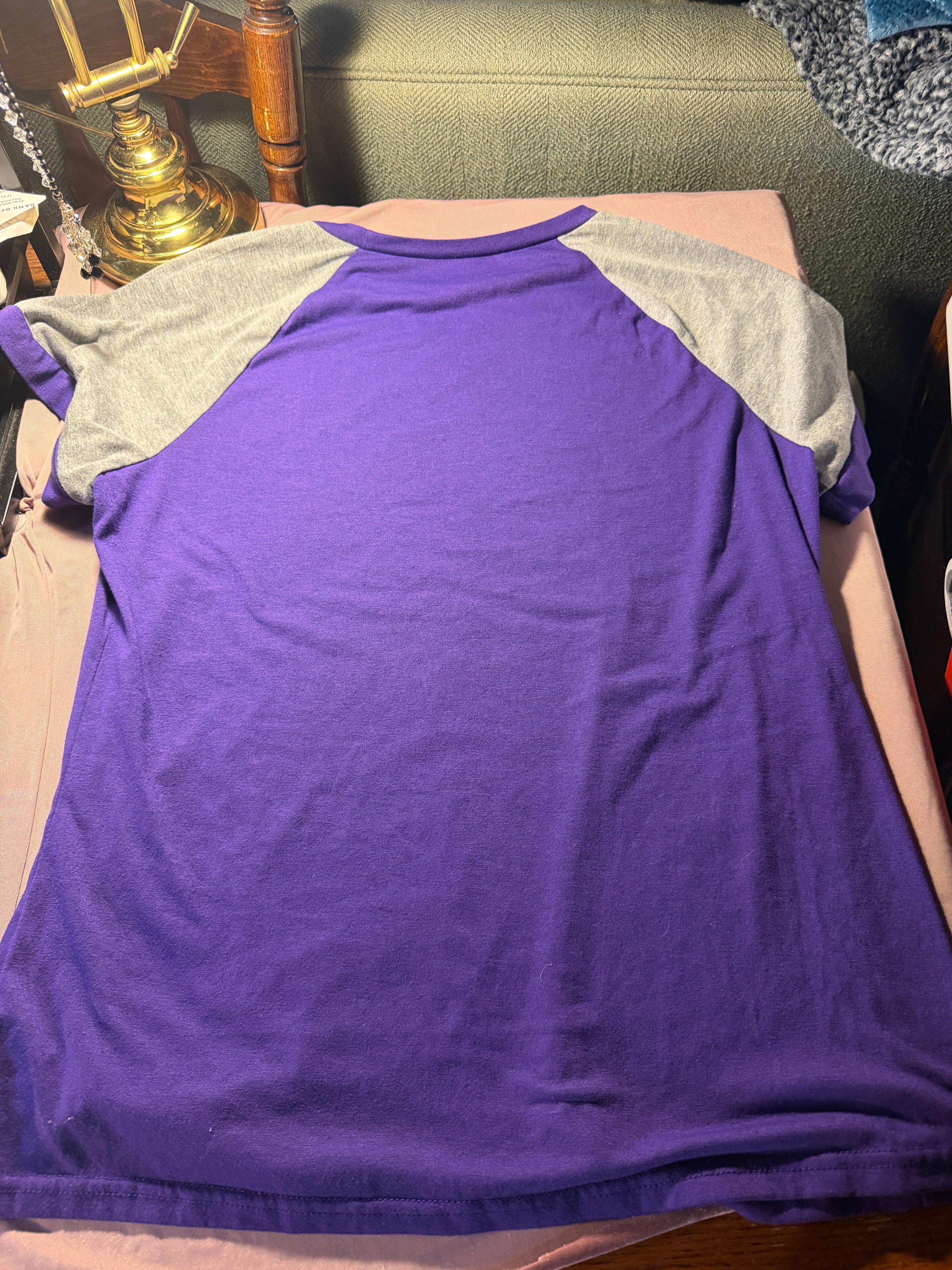 Purple & Gray Raglan Short Sleeve Top