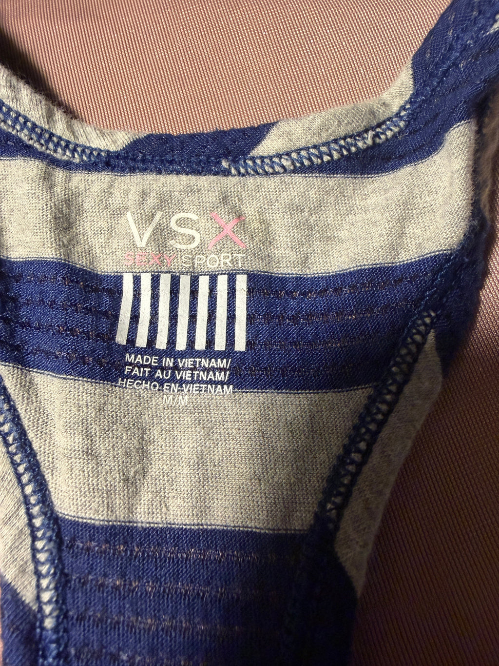 VSX Sport Racerback Tank Top – Blue & Gray Stripe, Size M