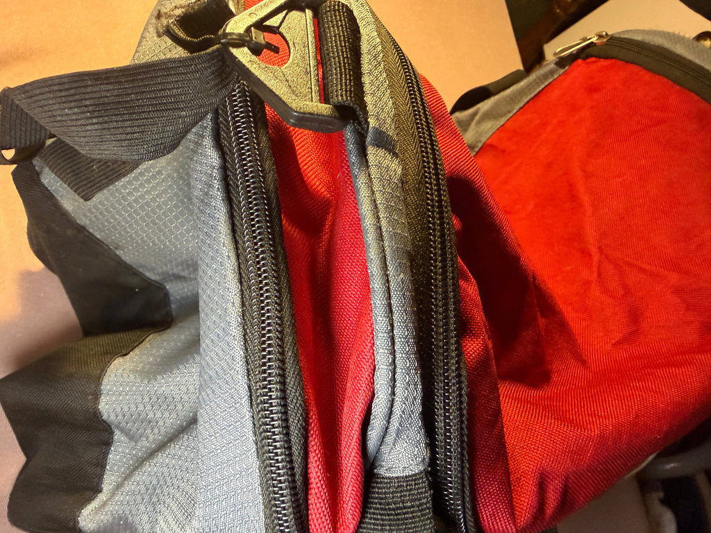 Red & Gray Multi-Pocket Duffel Bag