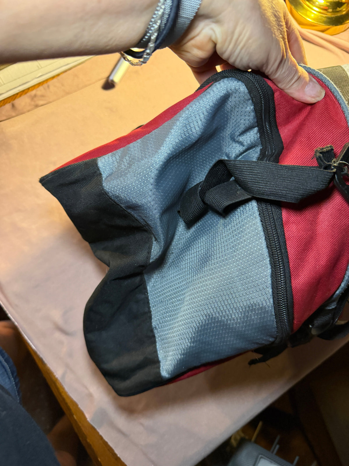 Red & Gray Multi-Pocket Duffel Bag