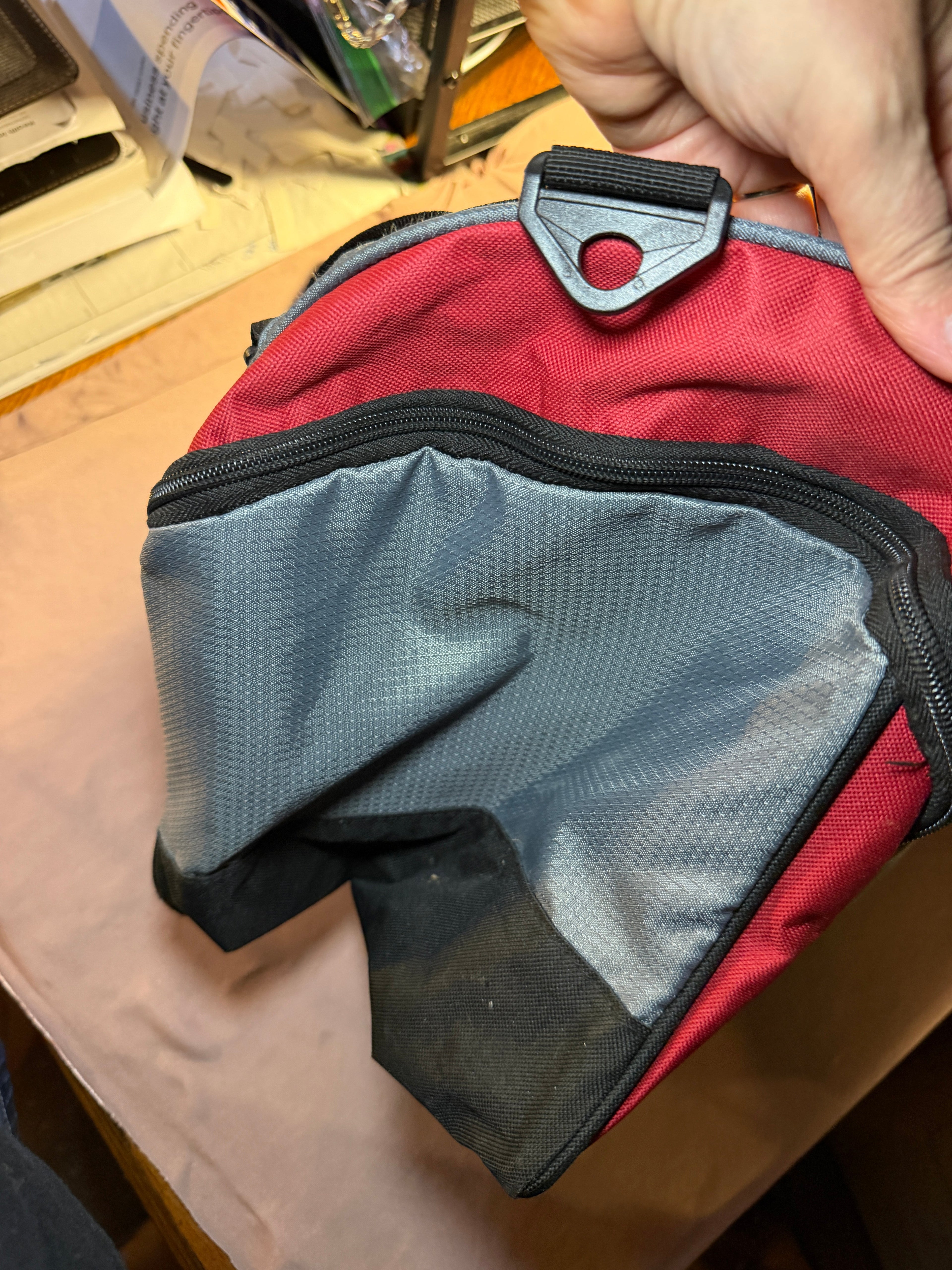 Red & Gray Multi-Pocket Duffel Bag