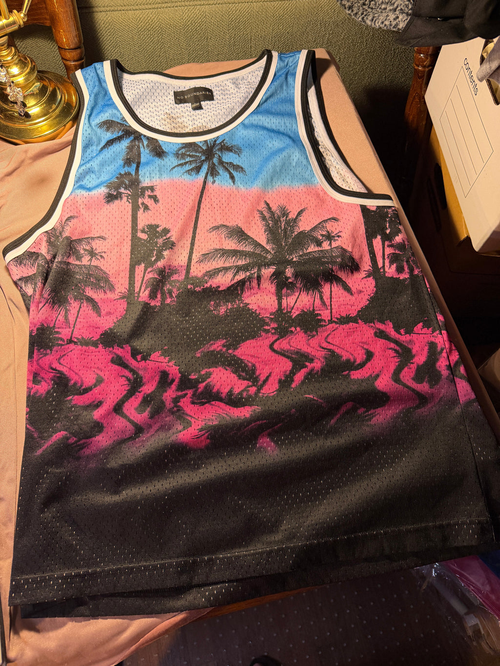 No Boundaries Tropical Sunset Mesh Tank Top